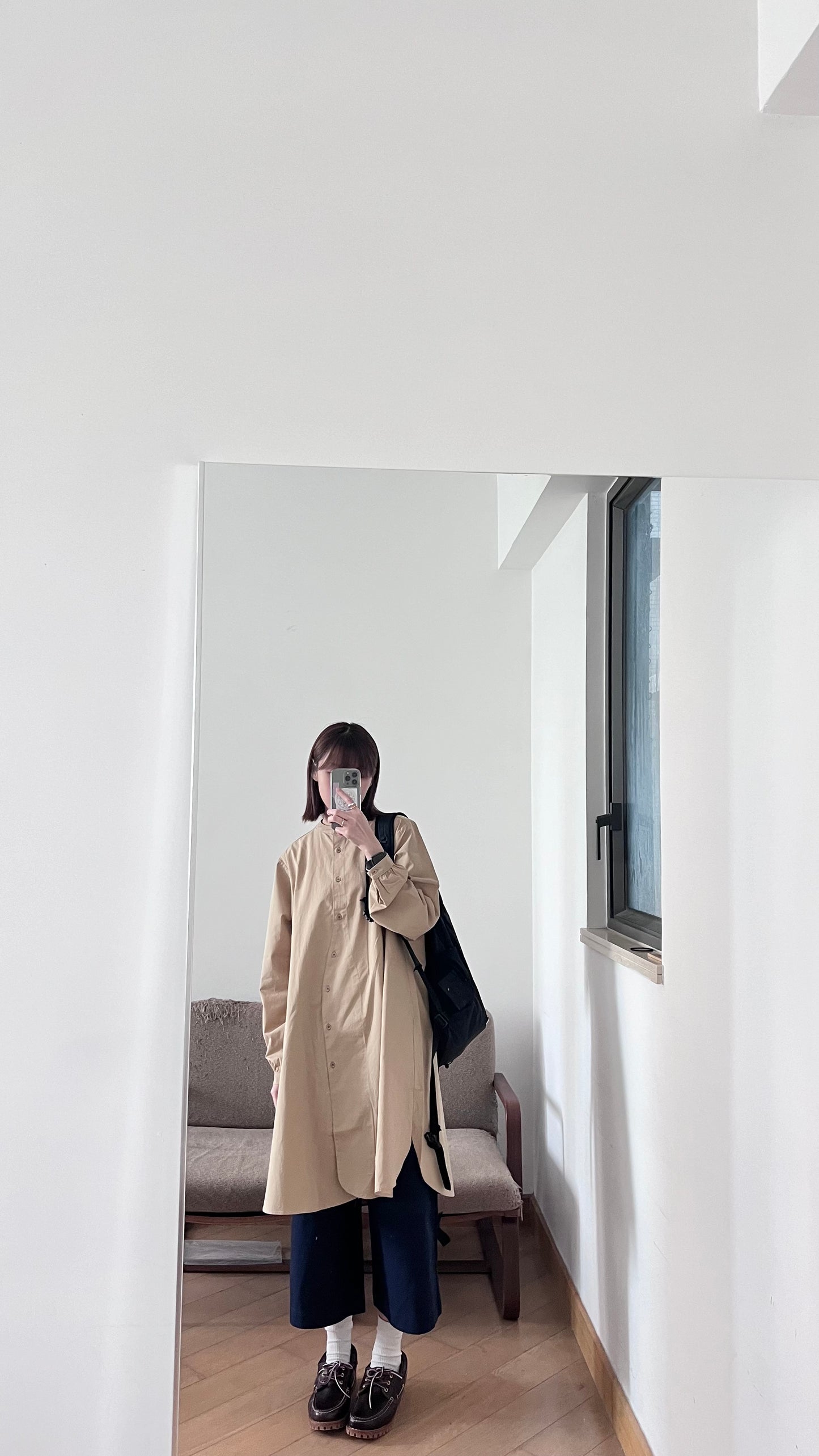 minimalist shirt dress in beige