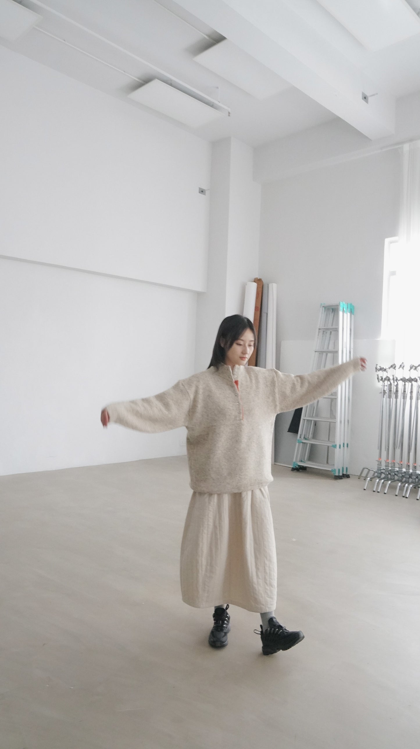 patchwork turtle-neck knitted sweater in oak (pre-order)