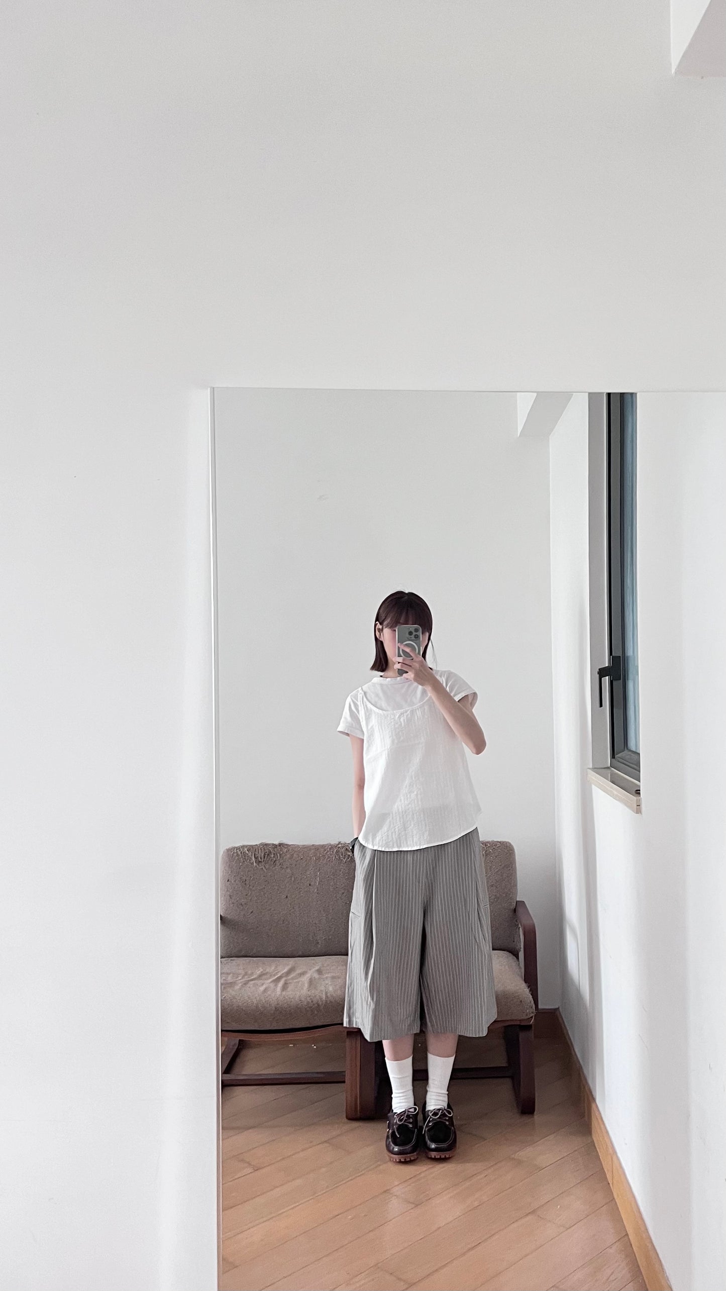 veil stripe overlay top in white (pre-order)