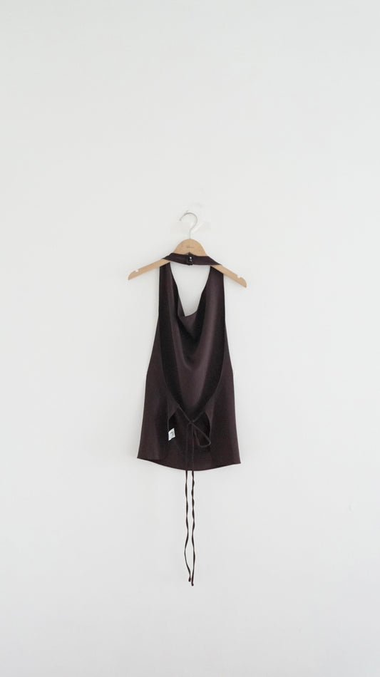 halter nack top in reddish brown
