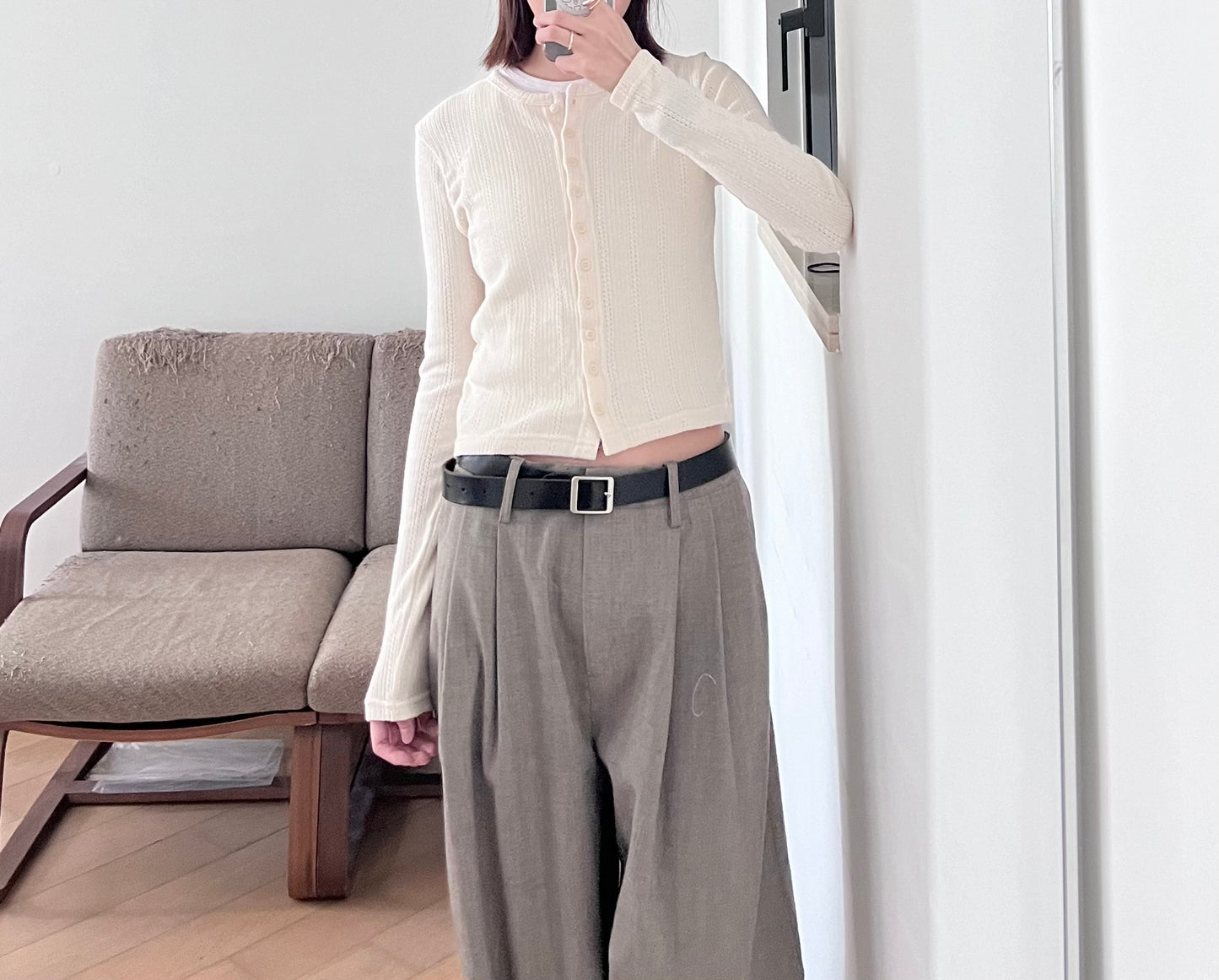 slim cut cardigan in ivory