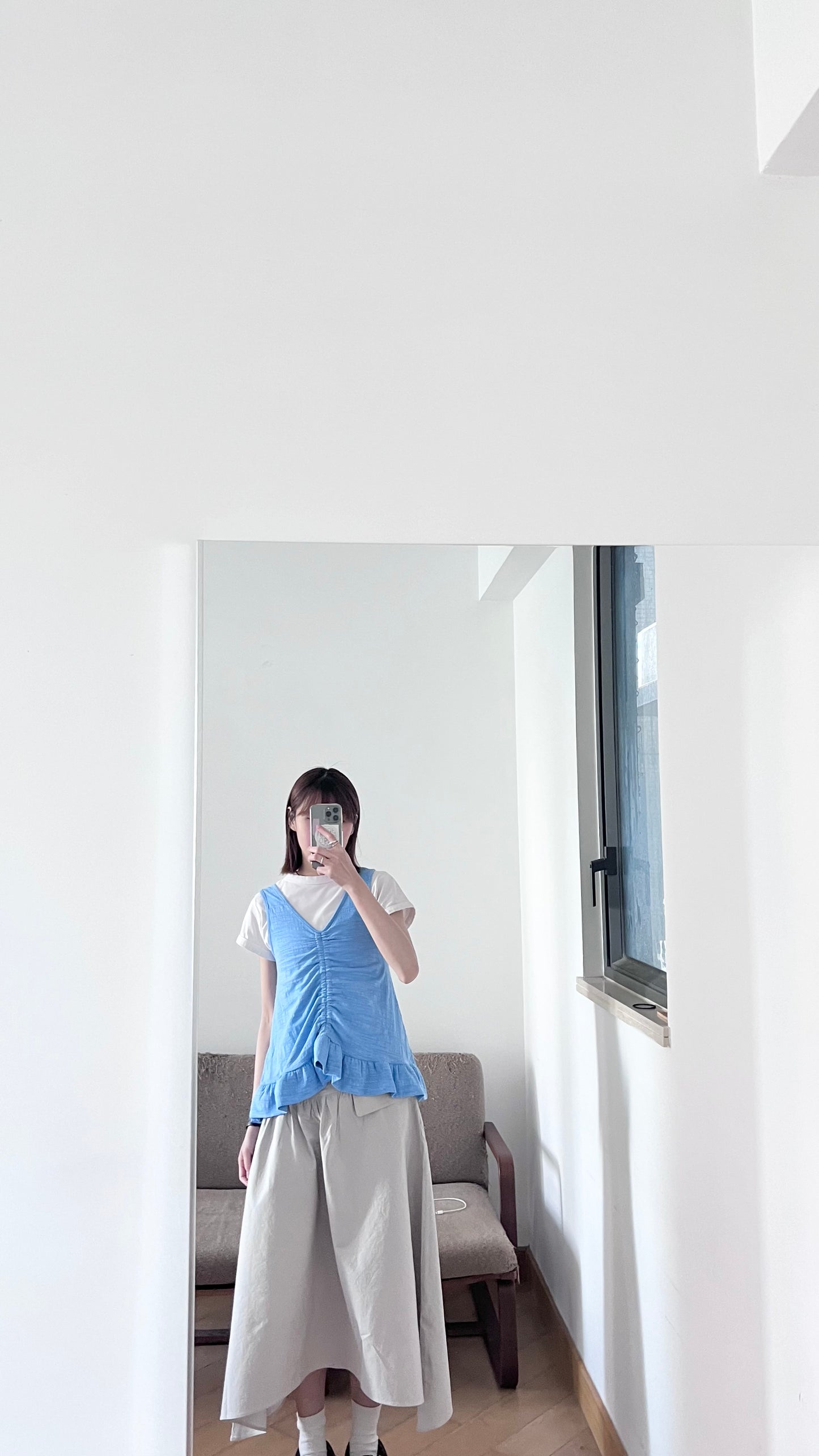 ruffle v-neck tank top in blue
