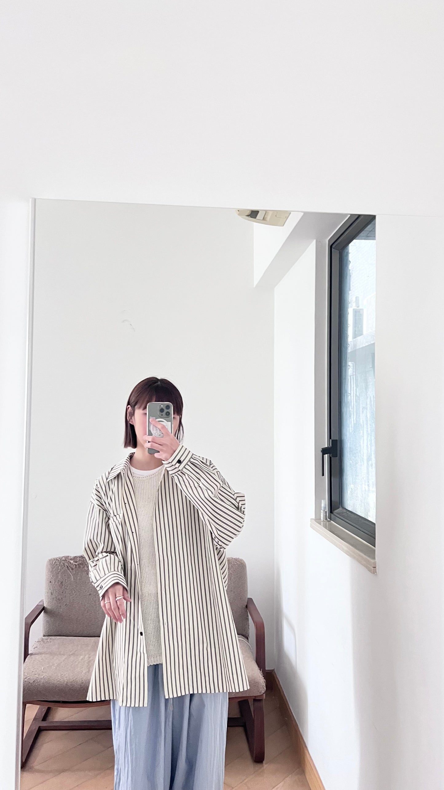 90s vintage off shoulder striped shirt in brown cream (pre-order)