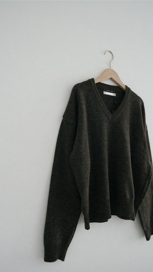 v-neck cashmere knit top in choco (must-have) ( pre-order )