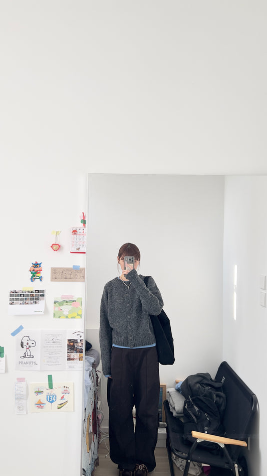 the freya horn sleeve cardigan in grey (pre-order)