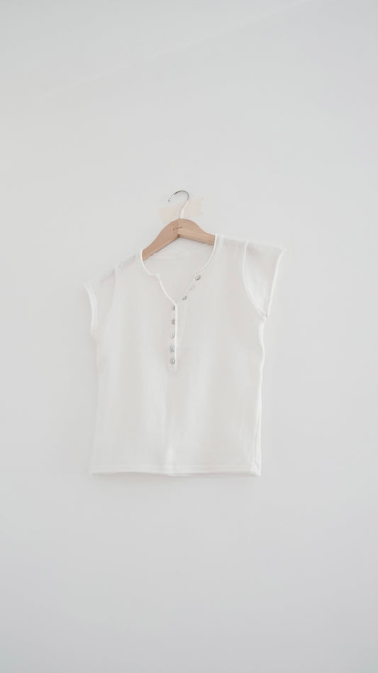 soren minimalist button knit top in white (pre-order)