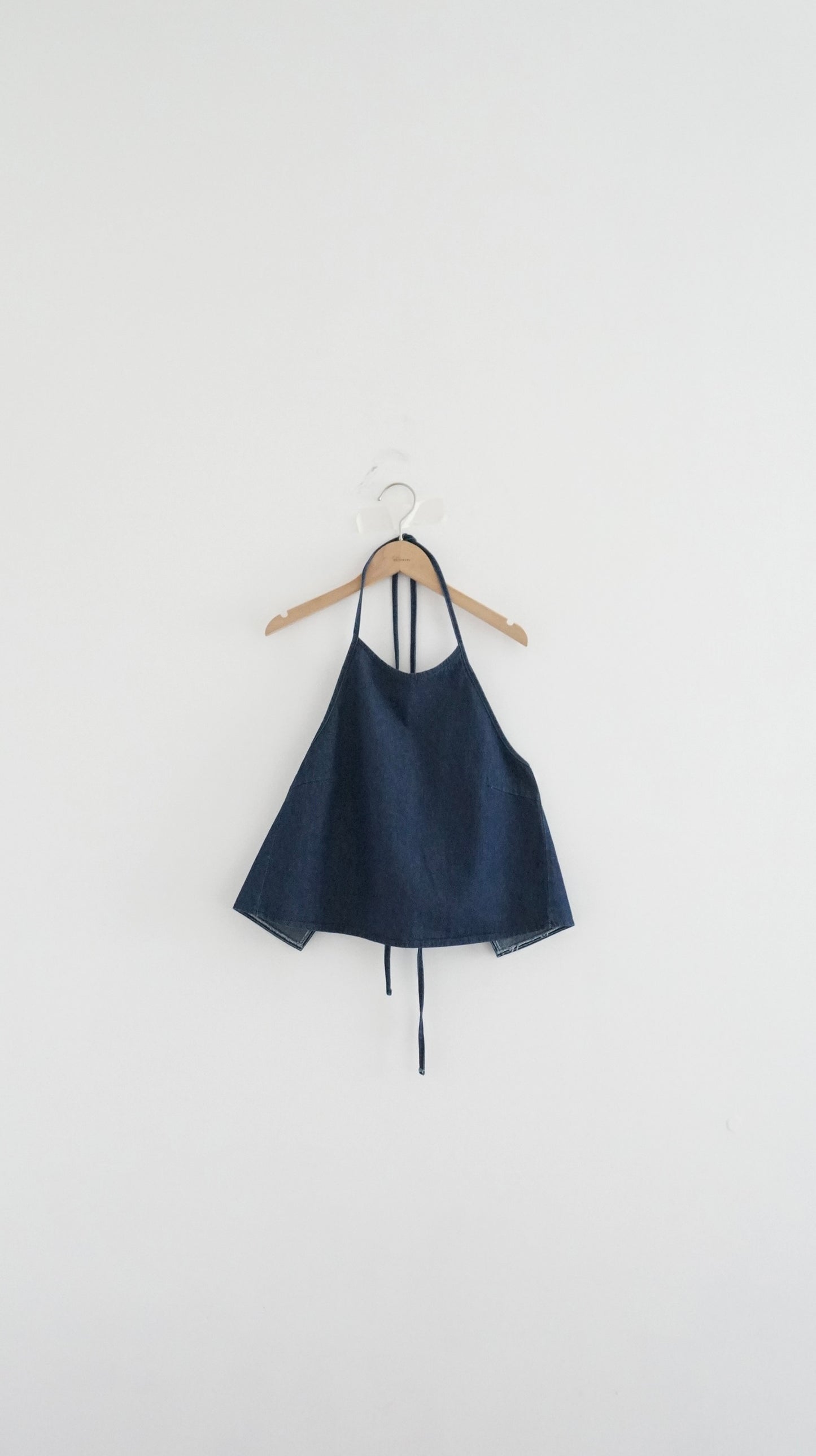 minimalist halter neck top in denim
