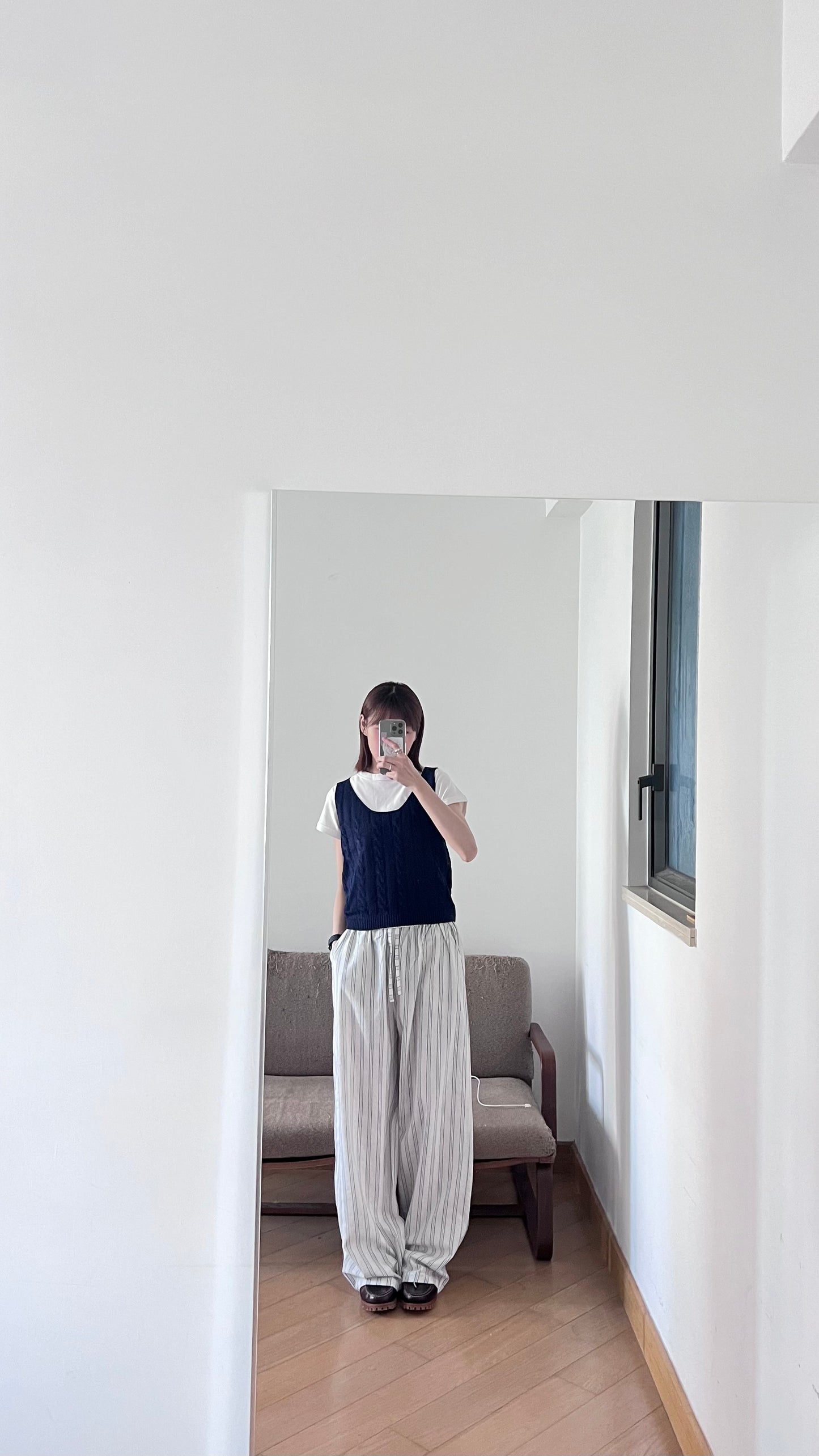 causal striped wide pants in baby blue