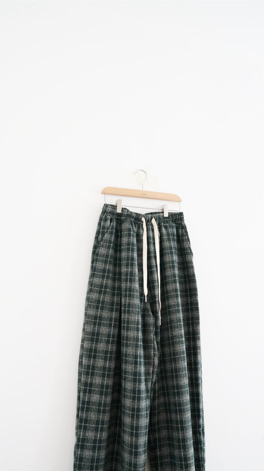 Dover check cotton pants in green (pre-order)