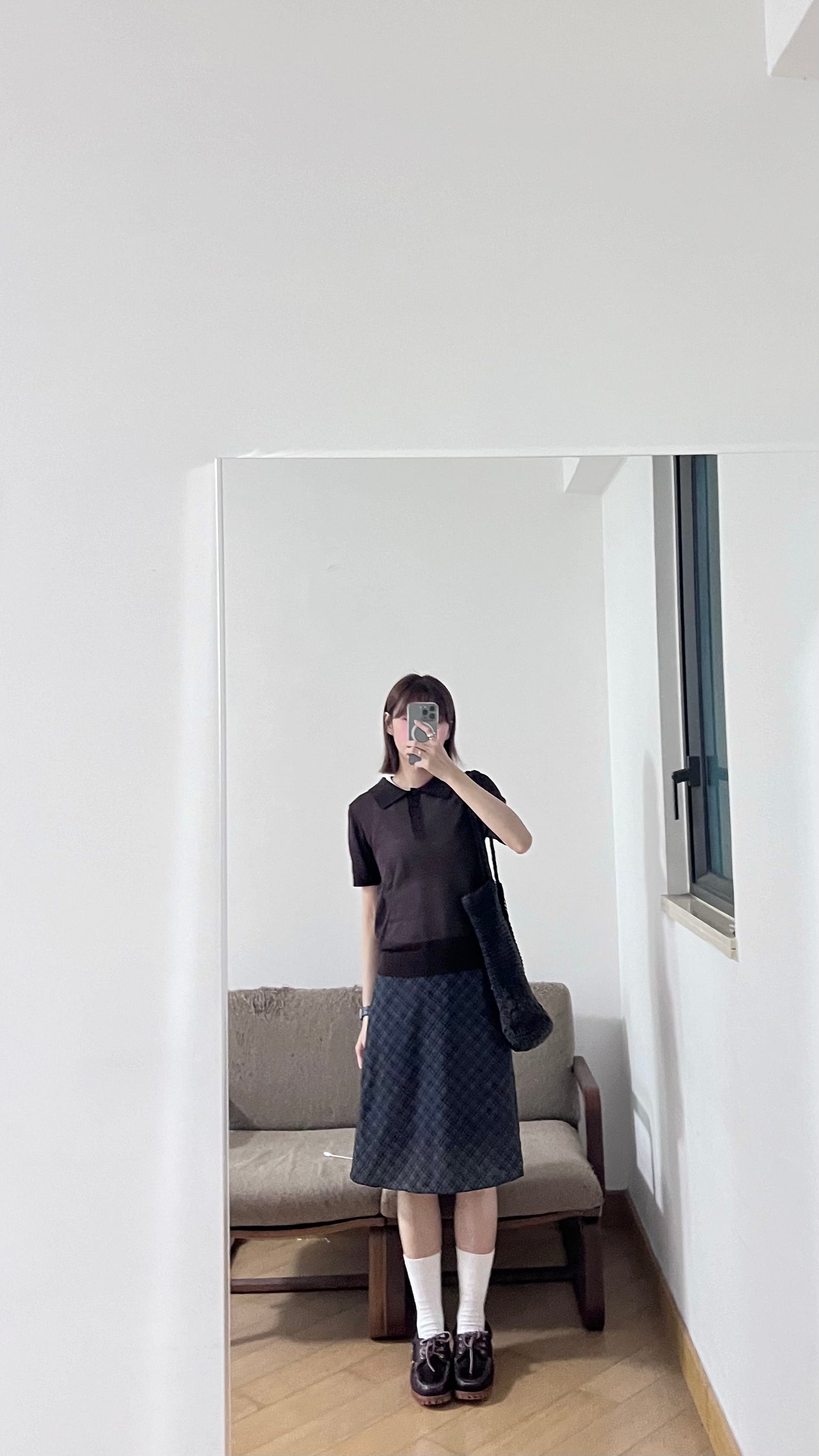 plaid lightweight midi skirt in black (pre-order)