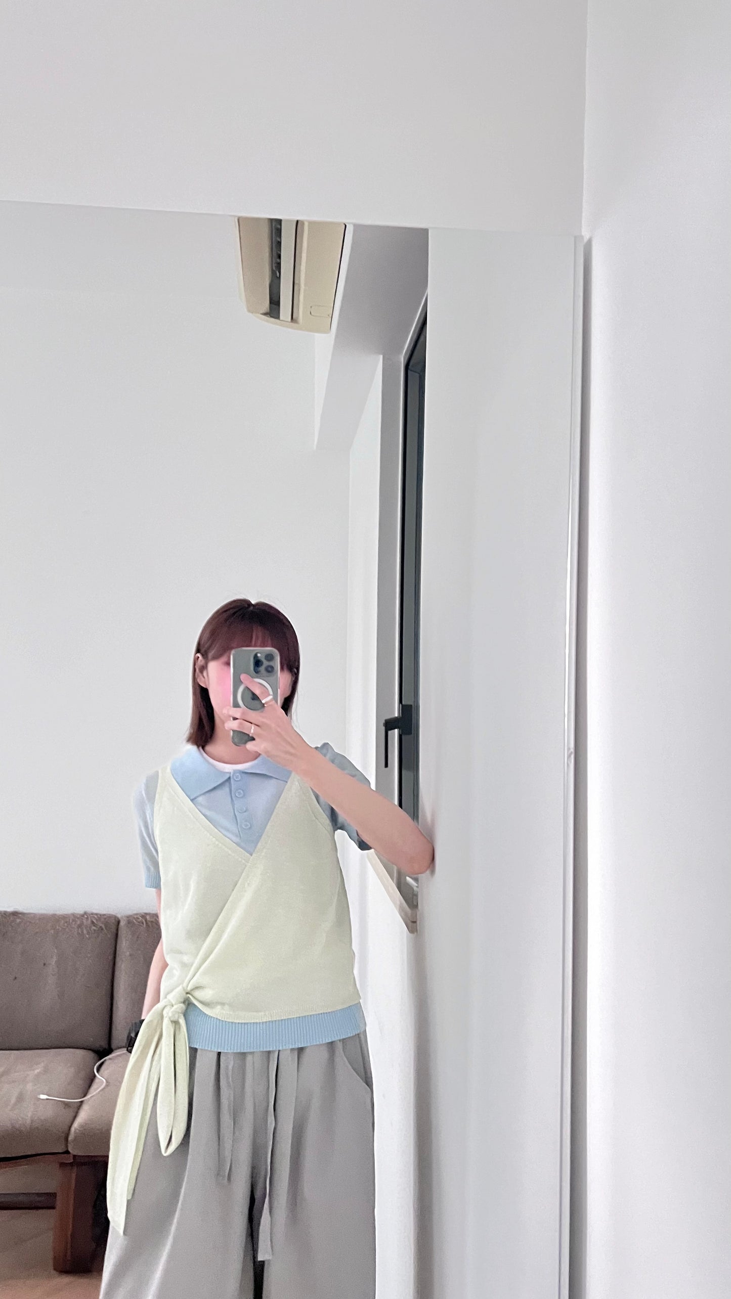 kimono tie vest in light green (pre-order)