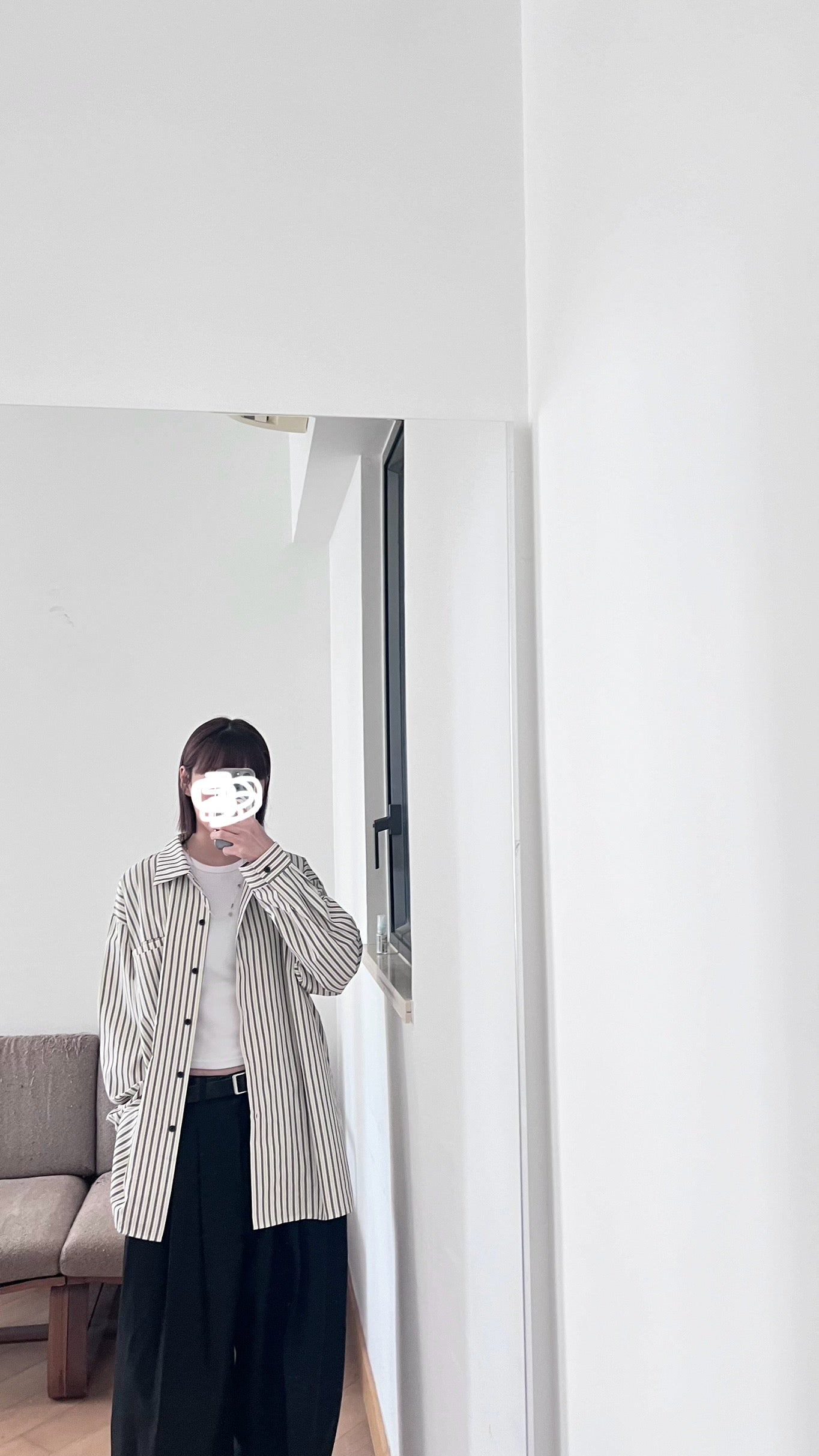90s vintage off shoulder striped shirt in brown cream (pre-order)