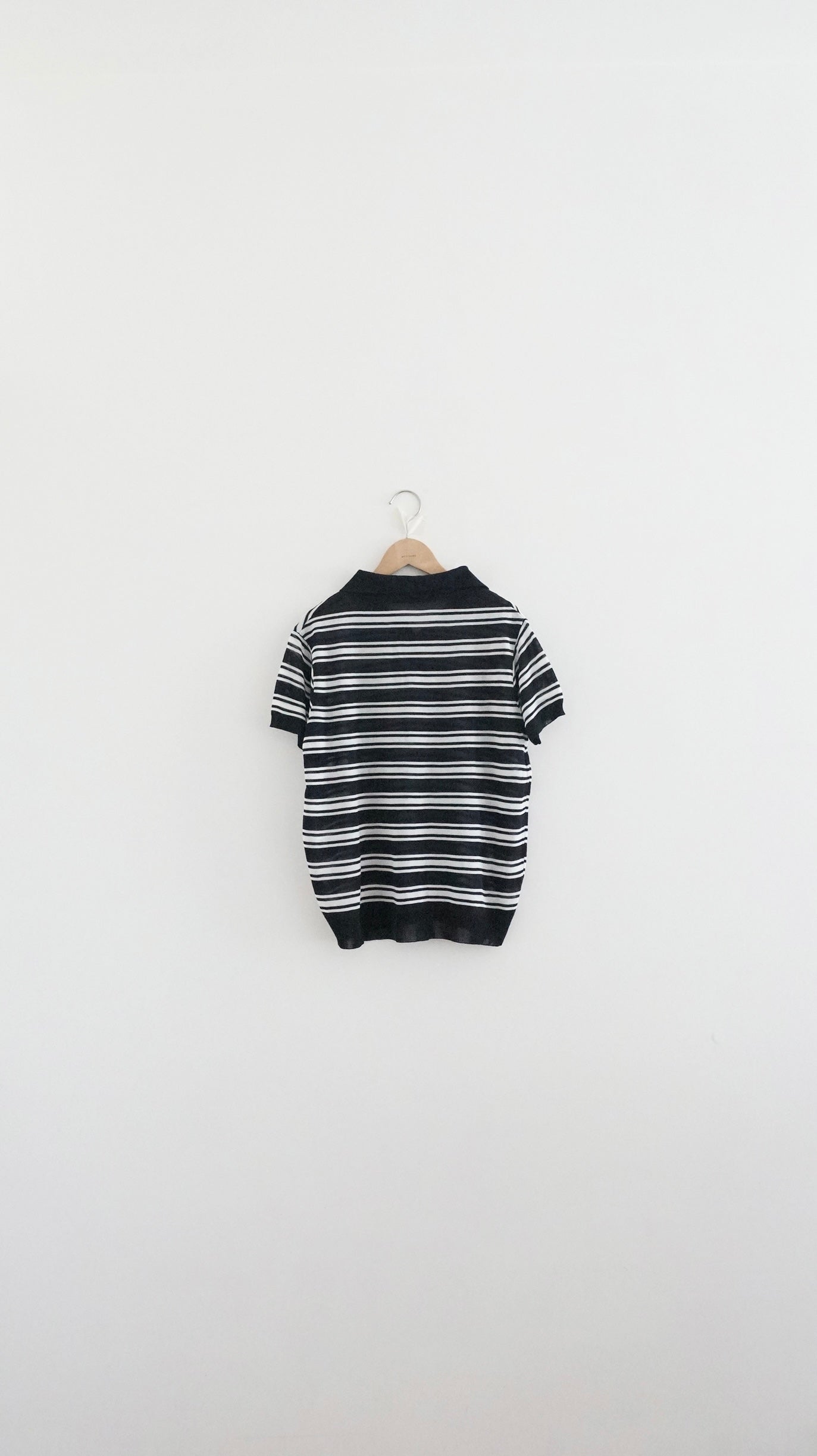 sheer stripe polo shirt in navy (pre-order)