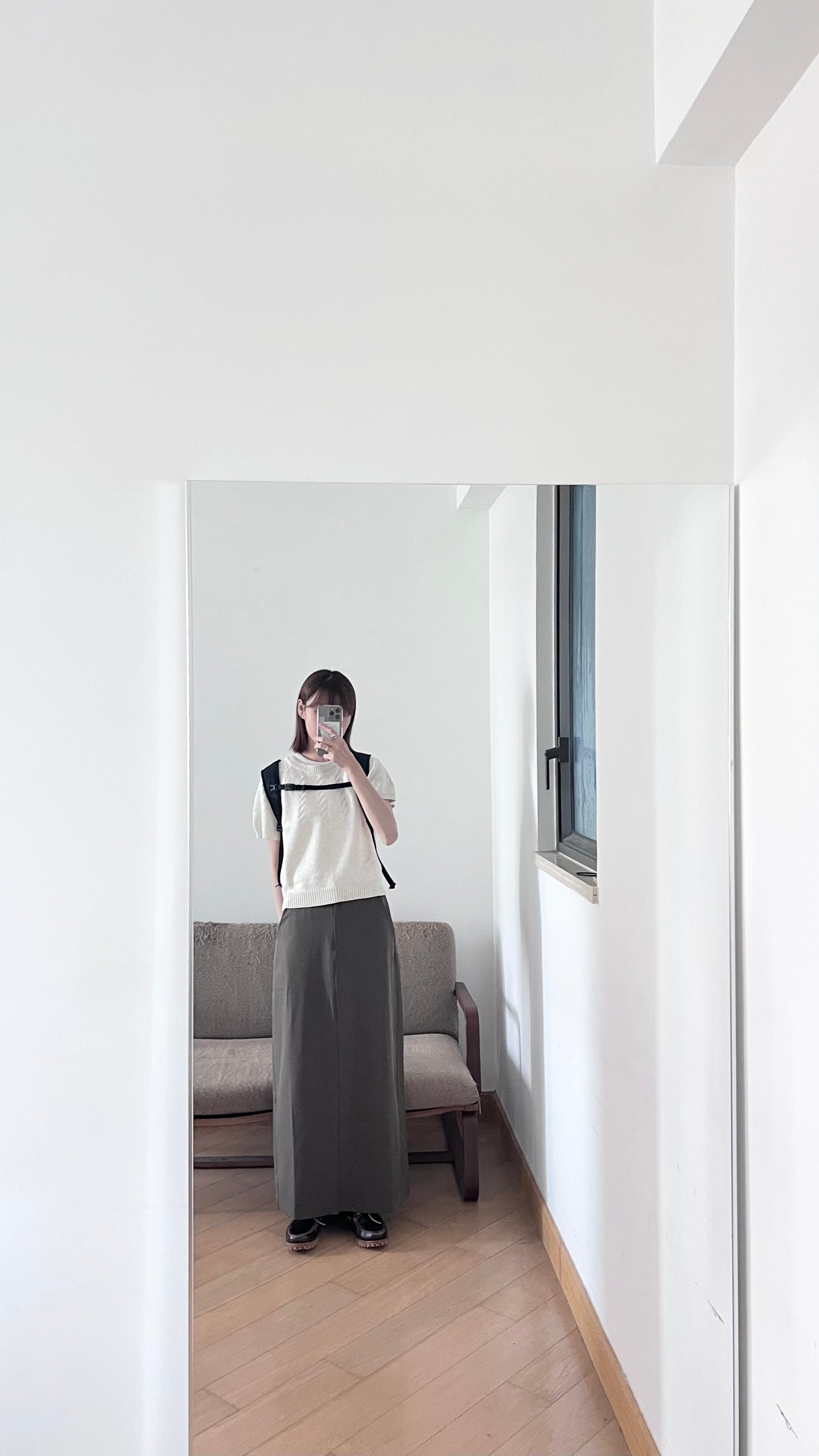 high-end minimalist skirt in khaki