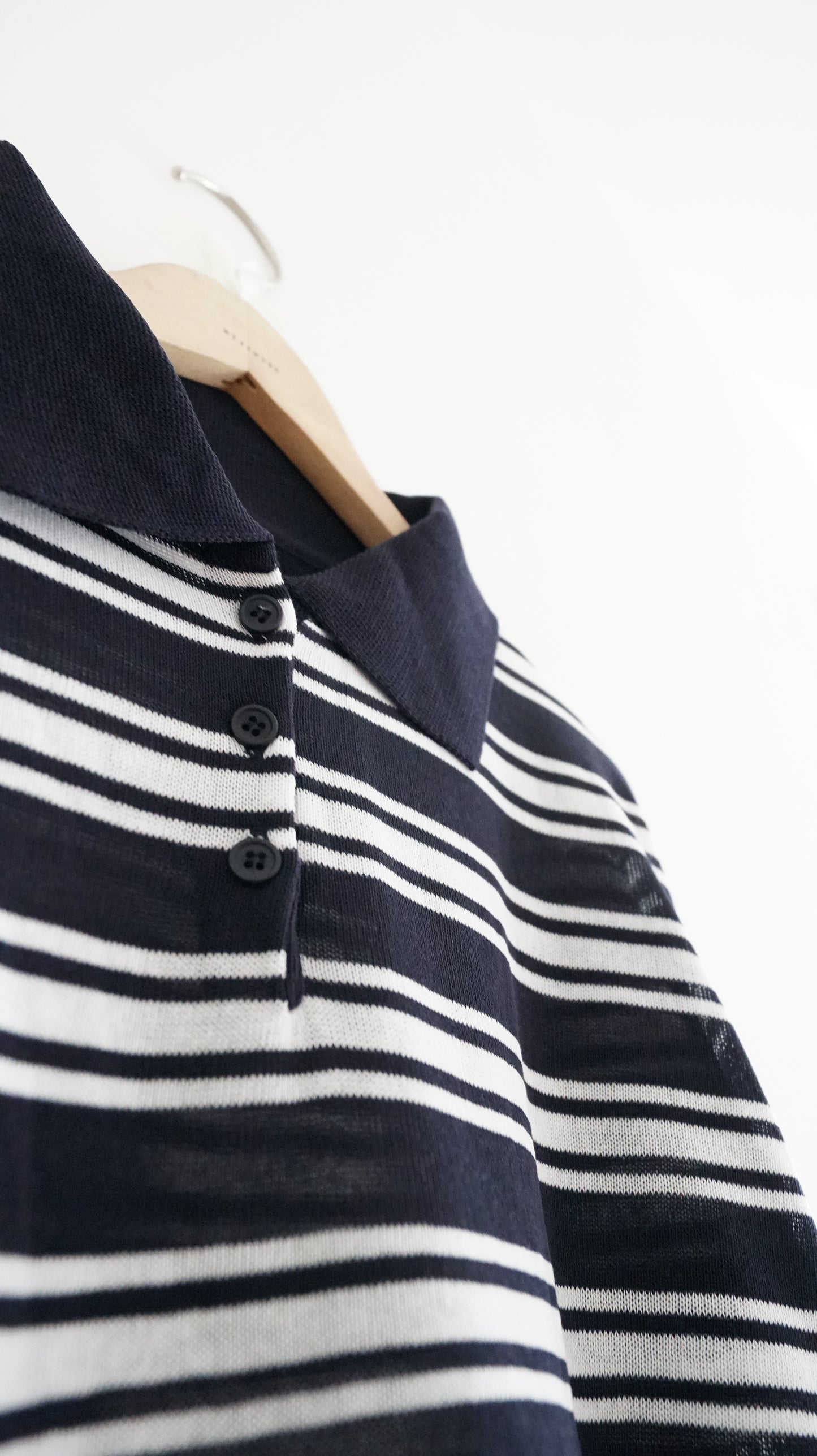 sheer stripe polo shirt in navy (pre-order)