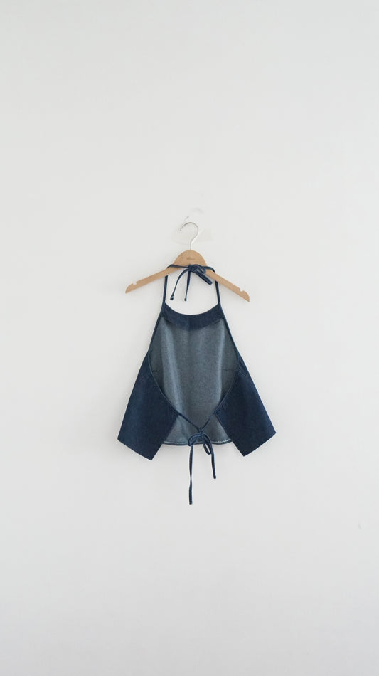 minimalist halter neck top in denim