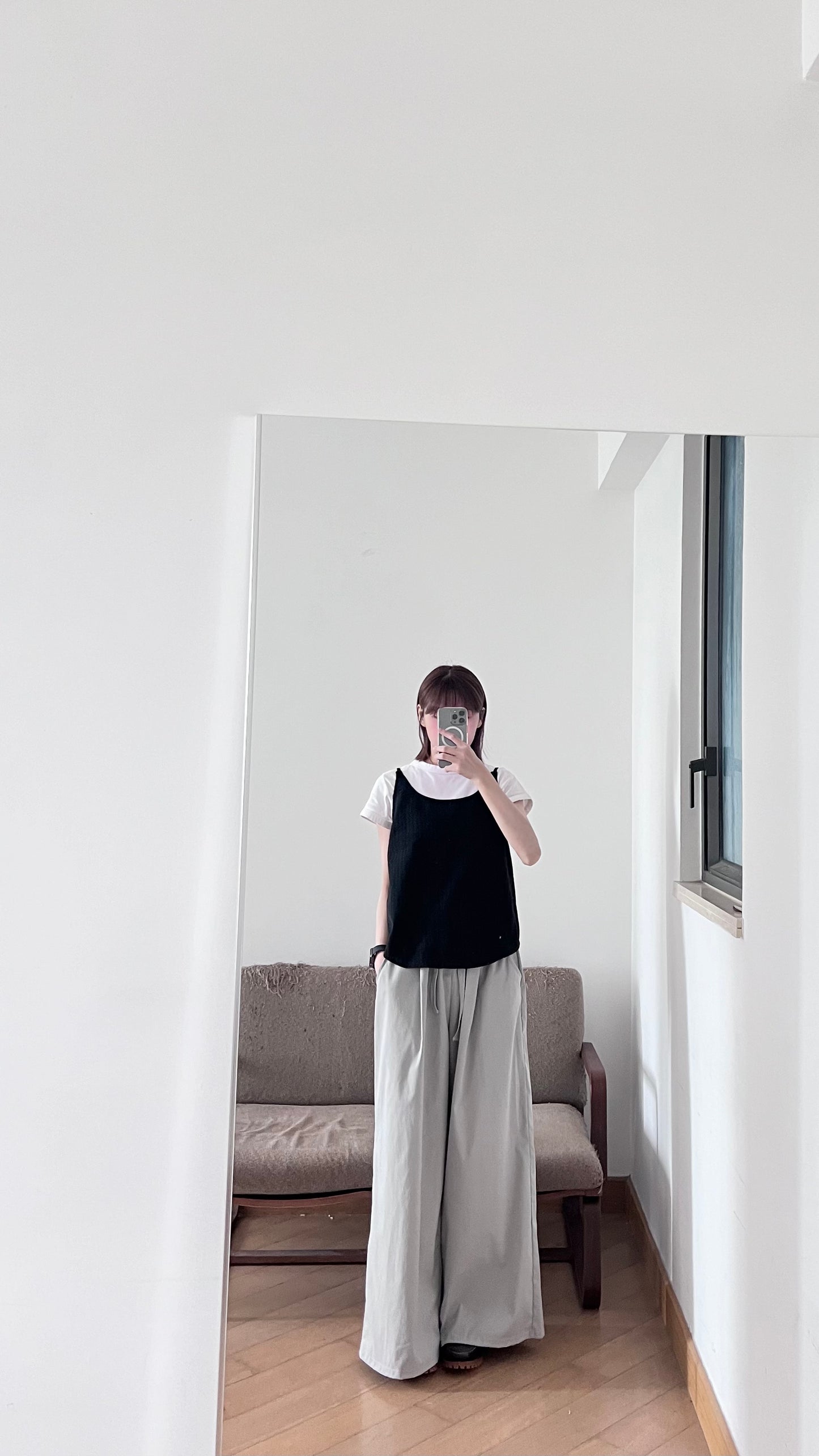 veil stripe overlay top in black (pre-order)