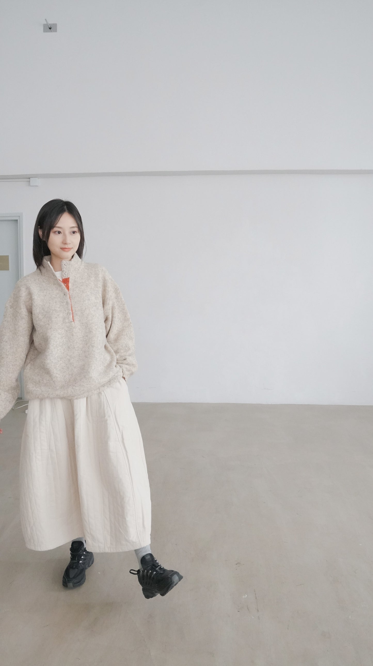 patchwork turtle-neck knitted sweater in oak (pre-order)