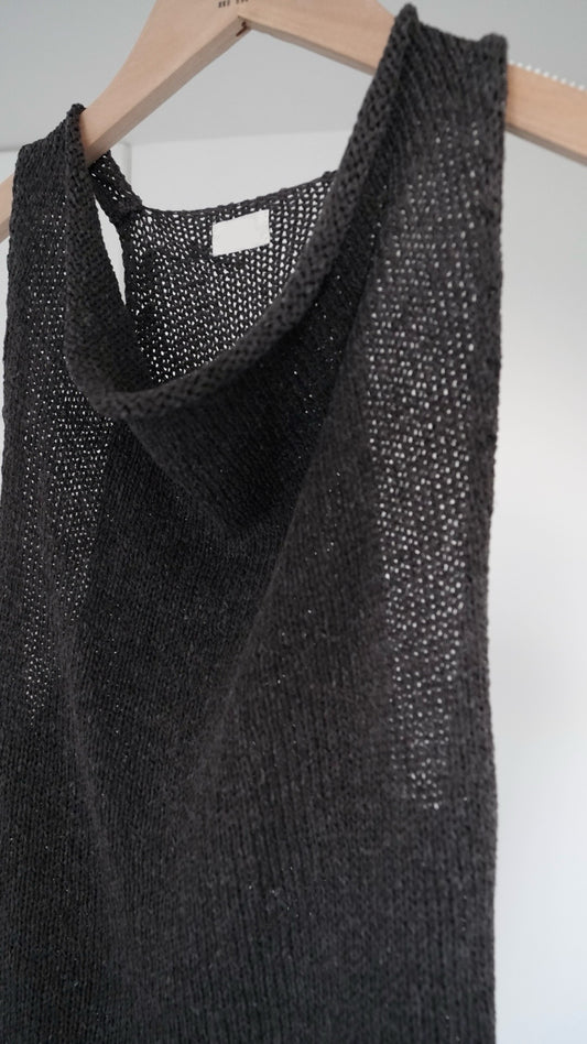 evelyn linen cotton deep v-neck knit vest in grey (pre-order)