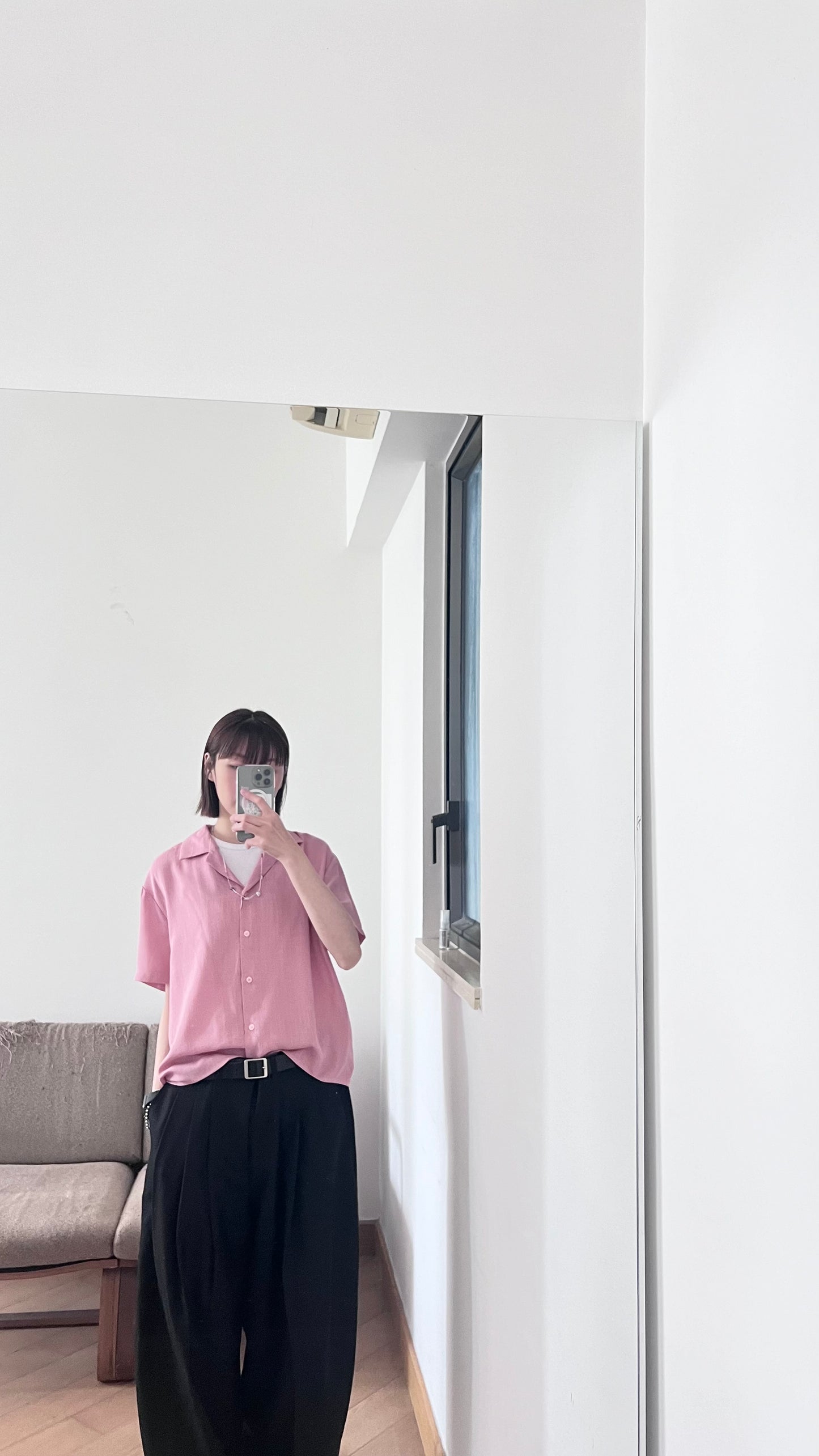 linen summer shirt in azalea pink
