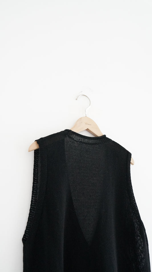 sheer v-neck linen vest in black