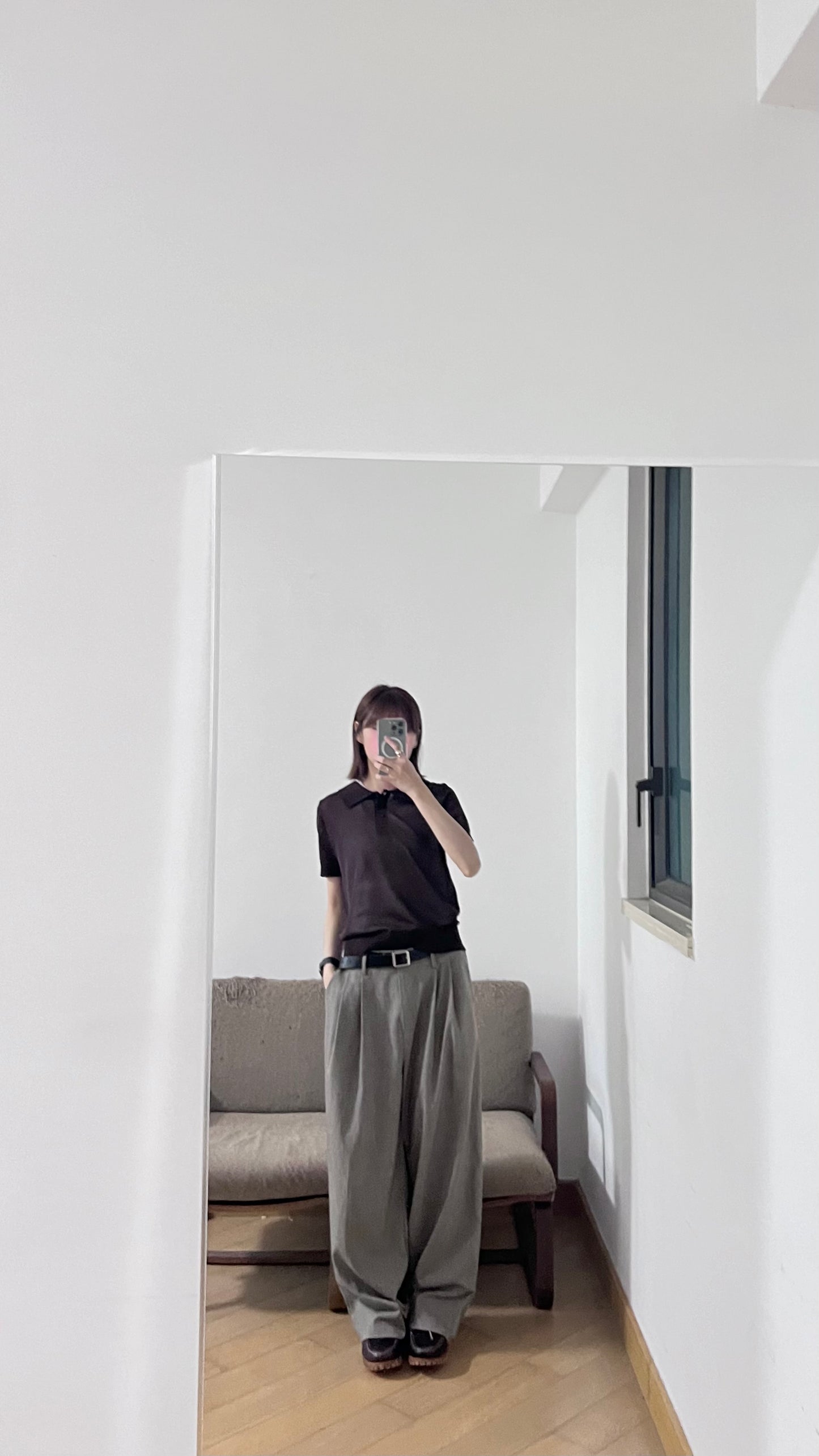sheer buttoned polo shirt in brown (pre-order)