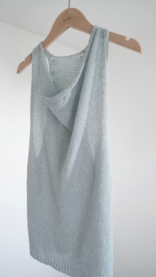 evelyn linen cotton deep v-neck knit vest in sora (pre-order)