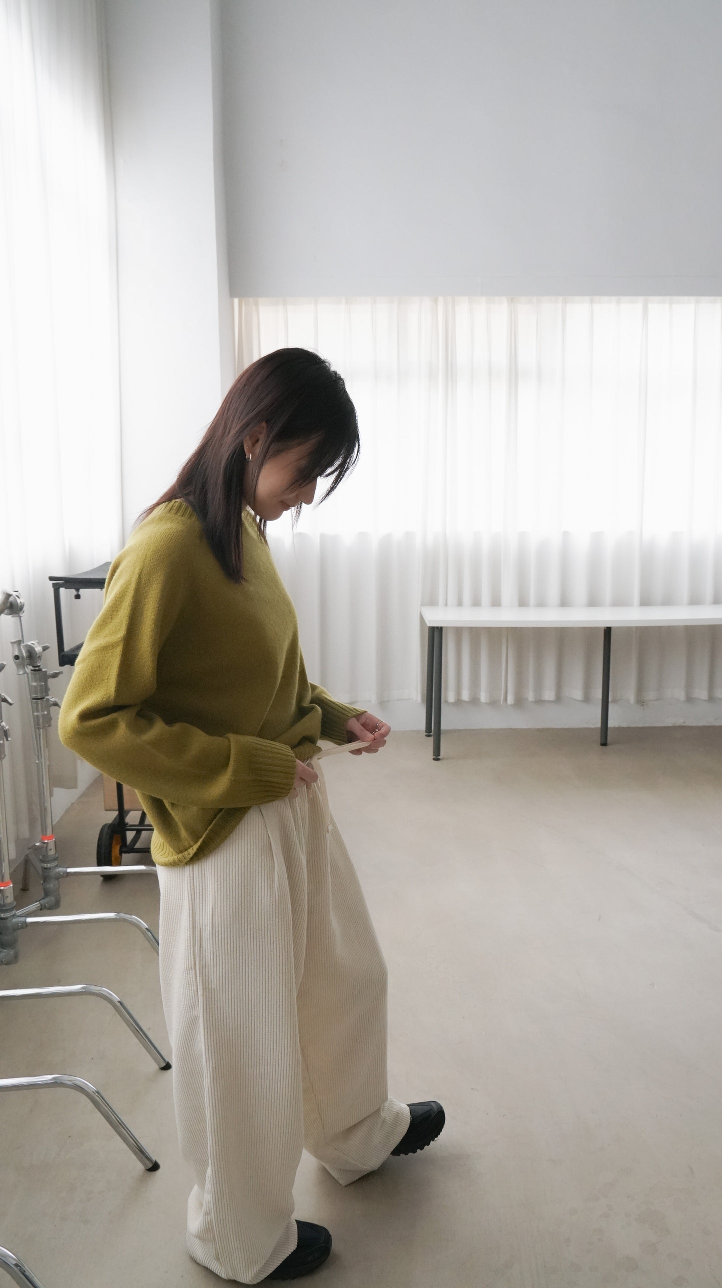 cozy corduroy wide pants in ivory