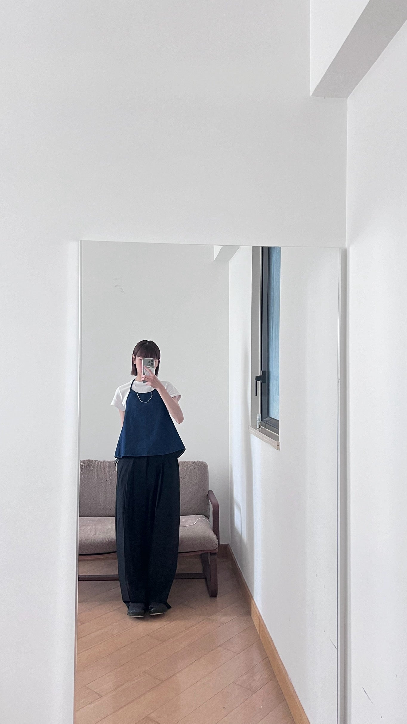 minimalist halter neck top in denim