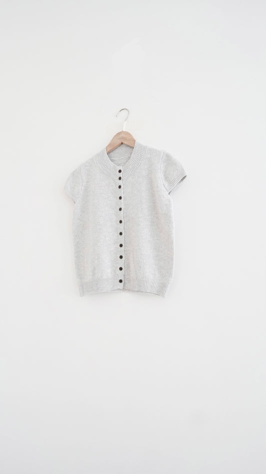 yoru button neck knit top in grey (pre-order)
