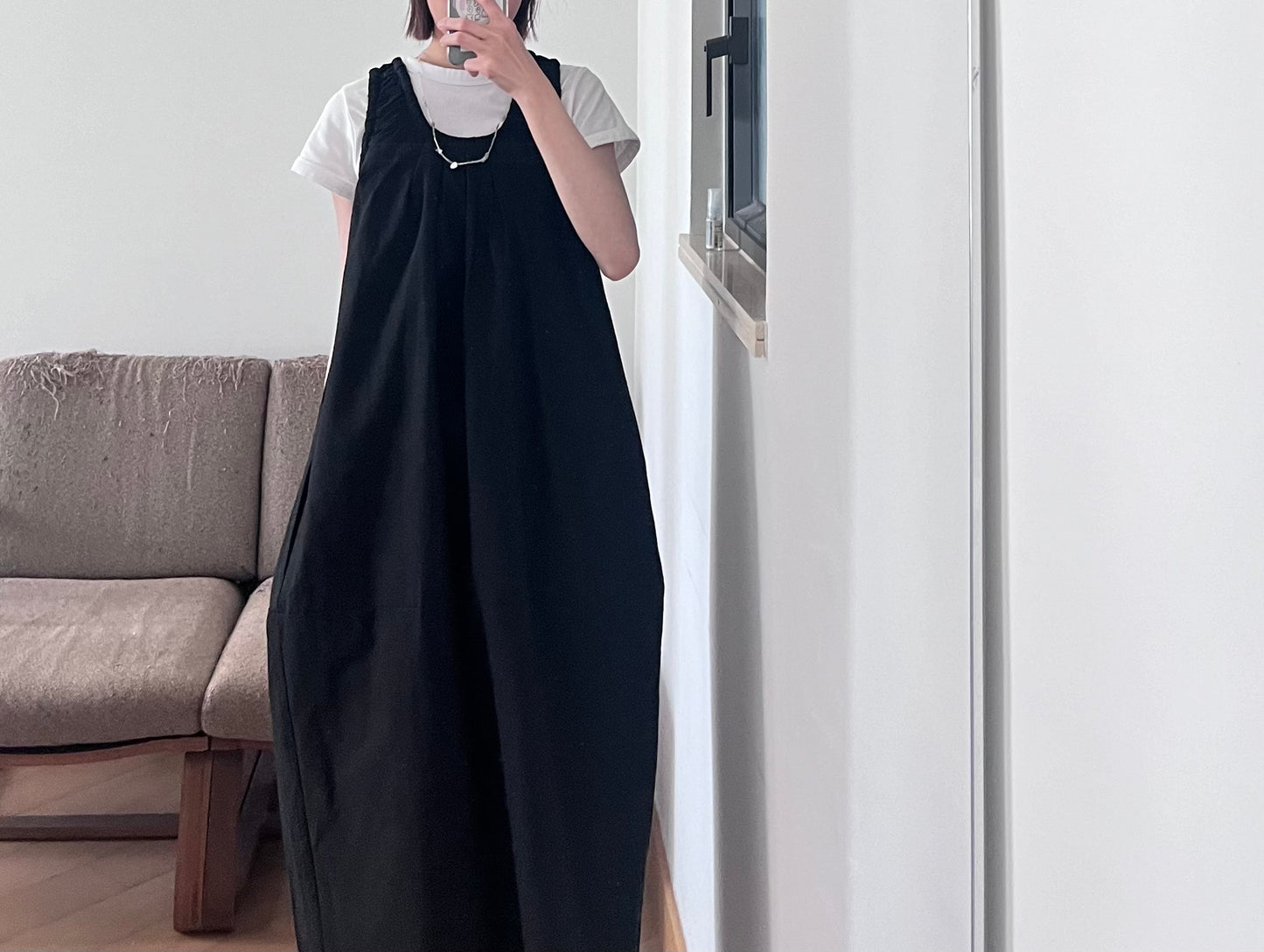 petal neck gathered dress in black (pre-order)