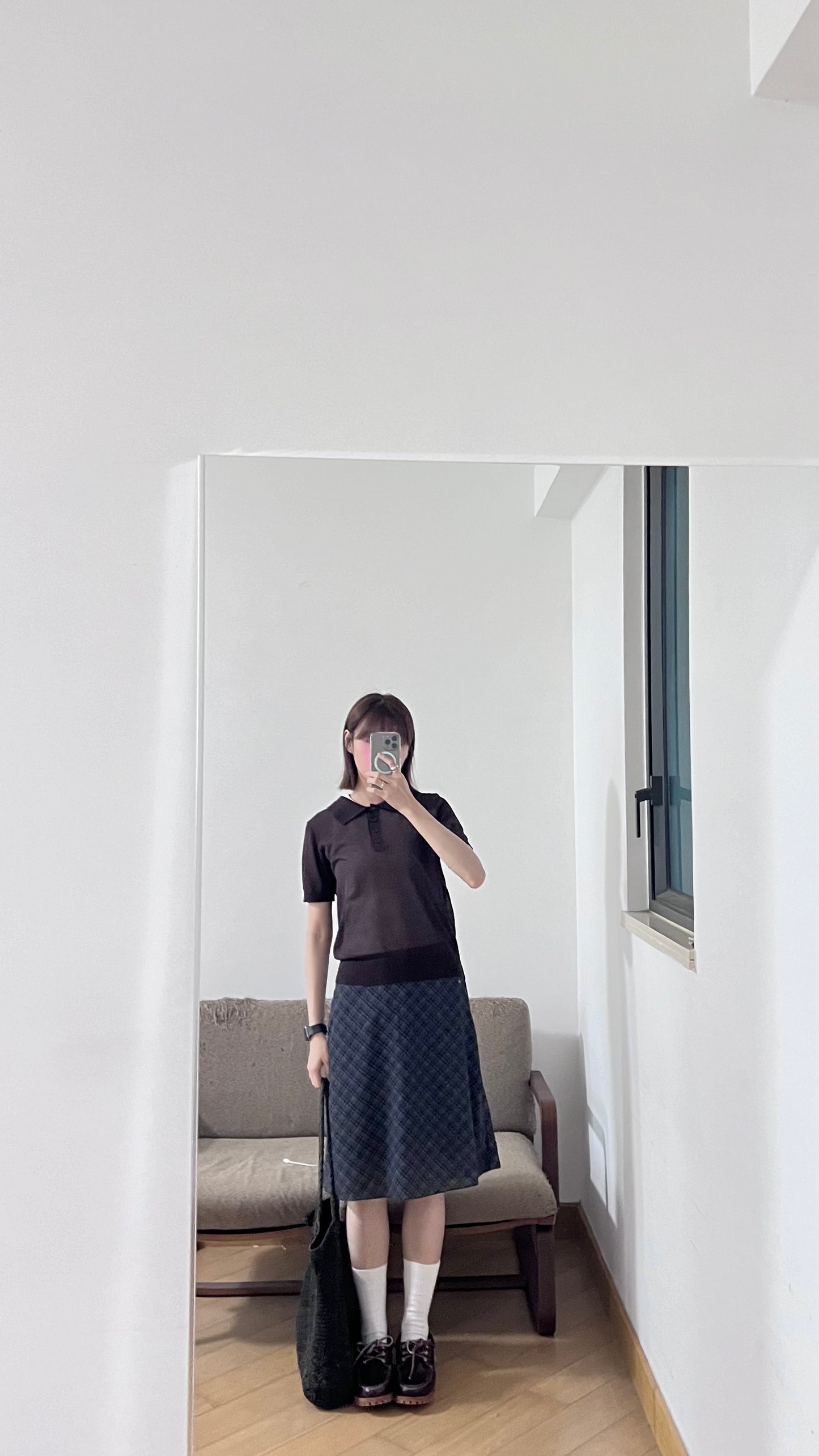 plaid lightweight midi skirt in black (pre-order)