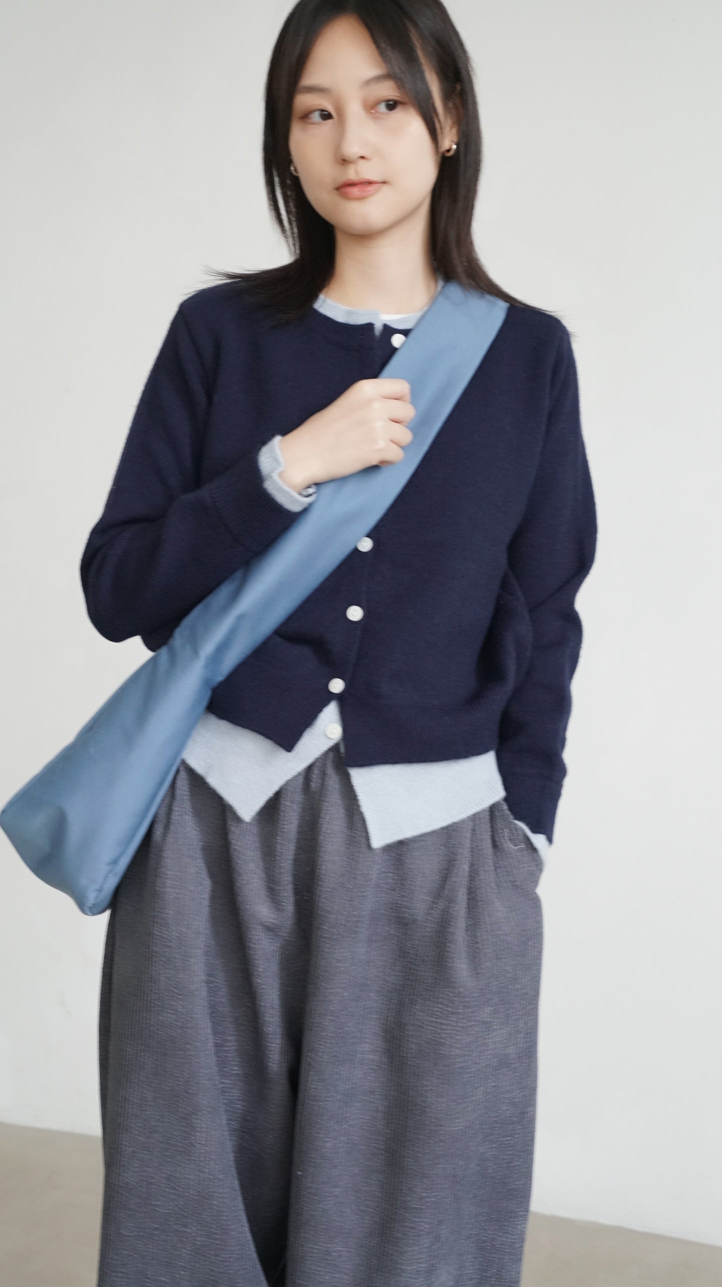 layered knit cardigan in navy (pre-order)