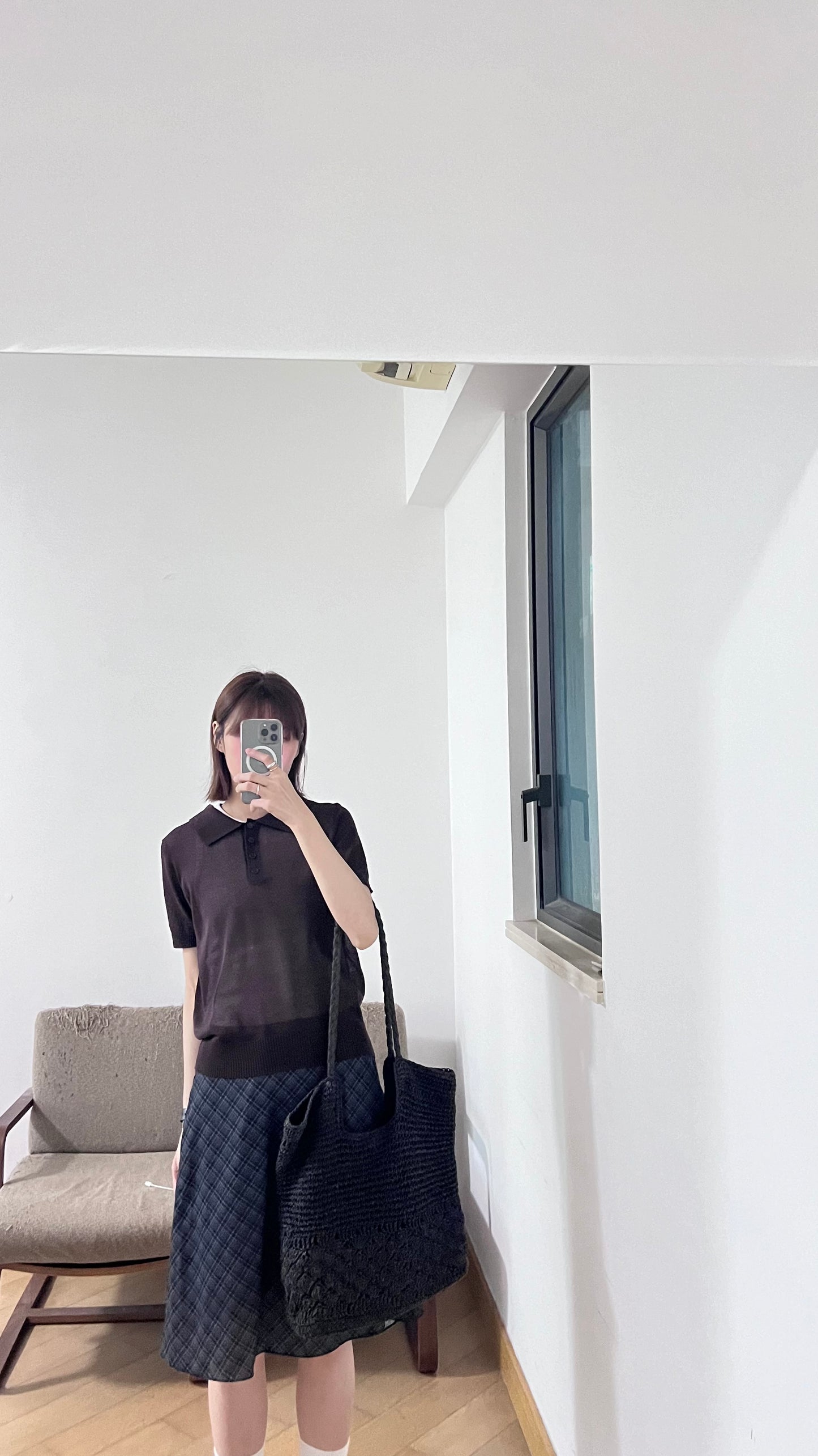 plaid lightweight midi skirt in black (pre-order)