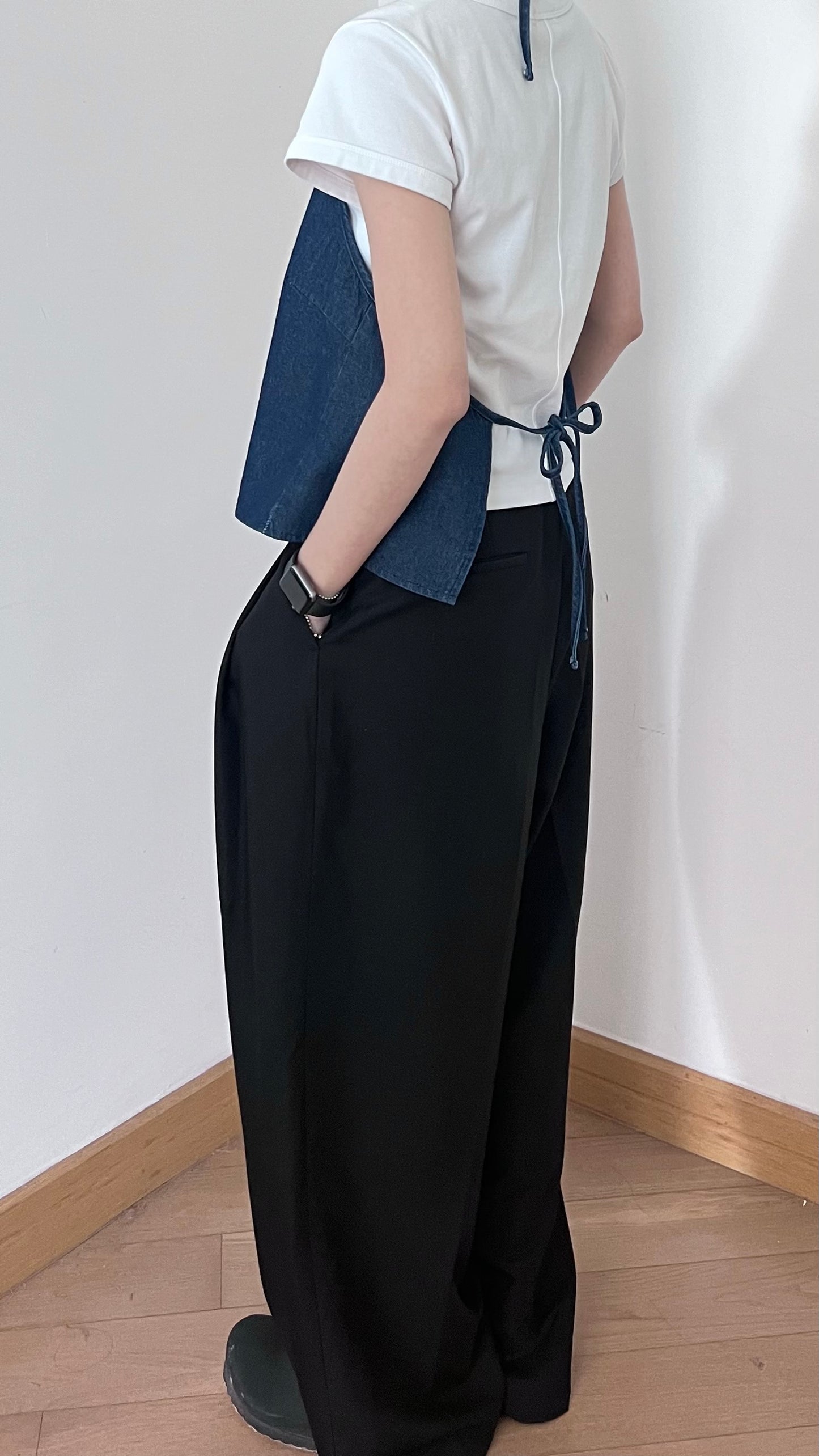 minimalist halter neck top in denim