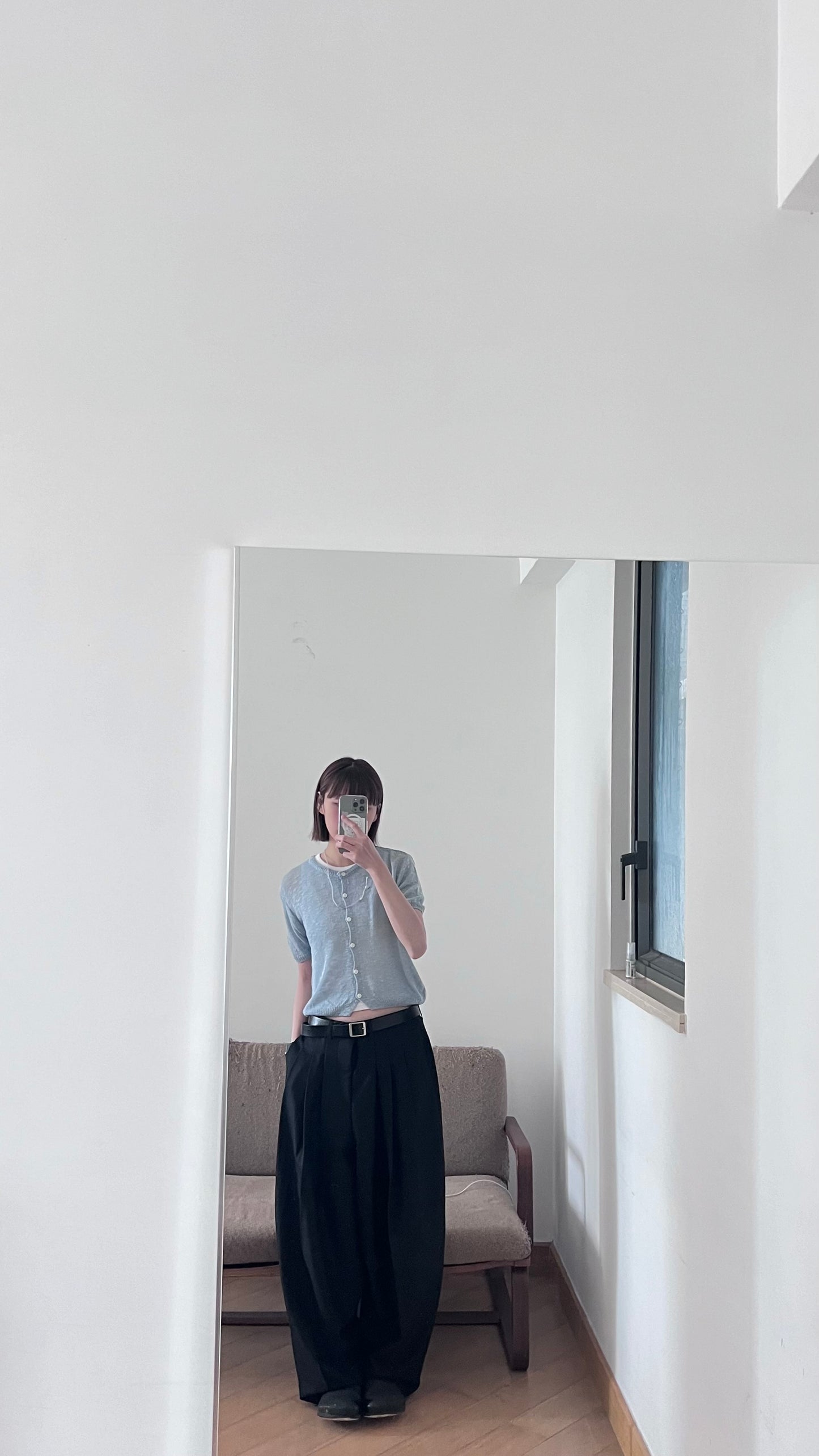 sheer short sleeve cardigan in baby-blue (pre-order)
