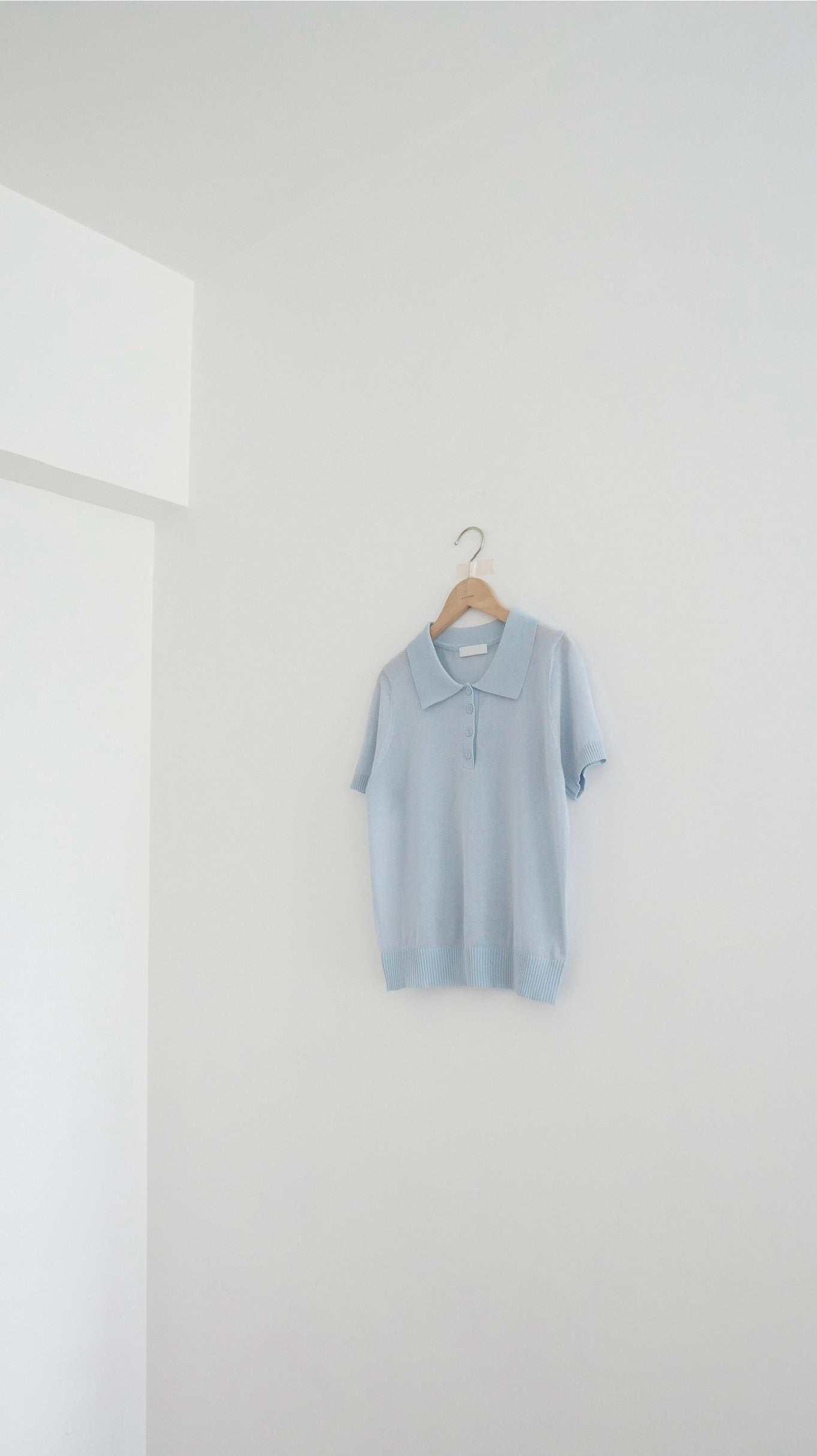 sheer buttoned polo shirt in baby-blue (pre-order)