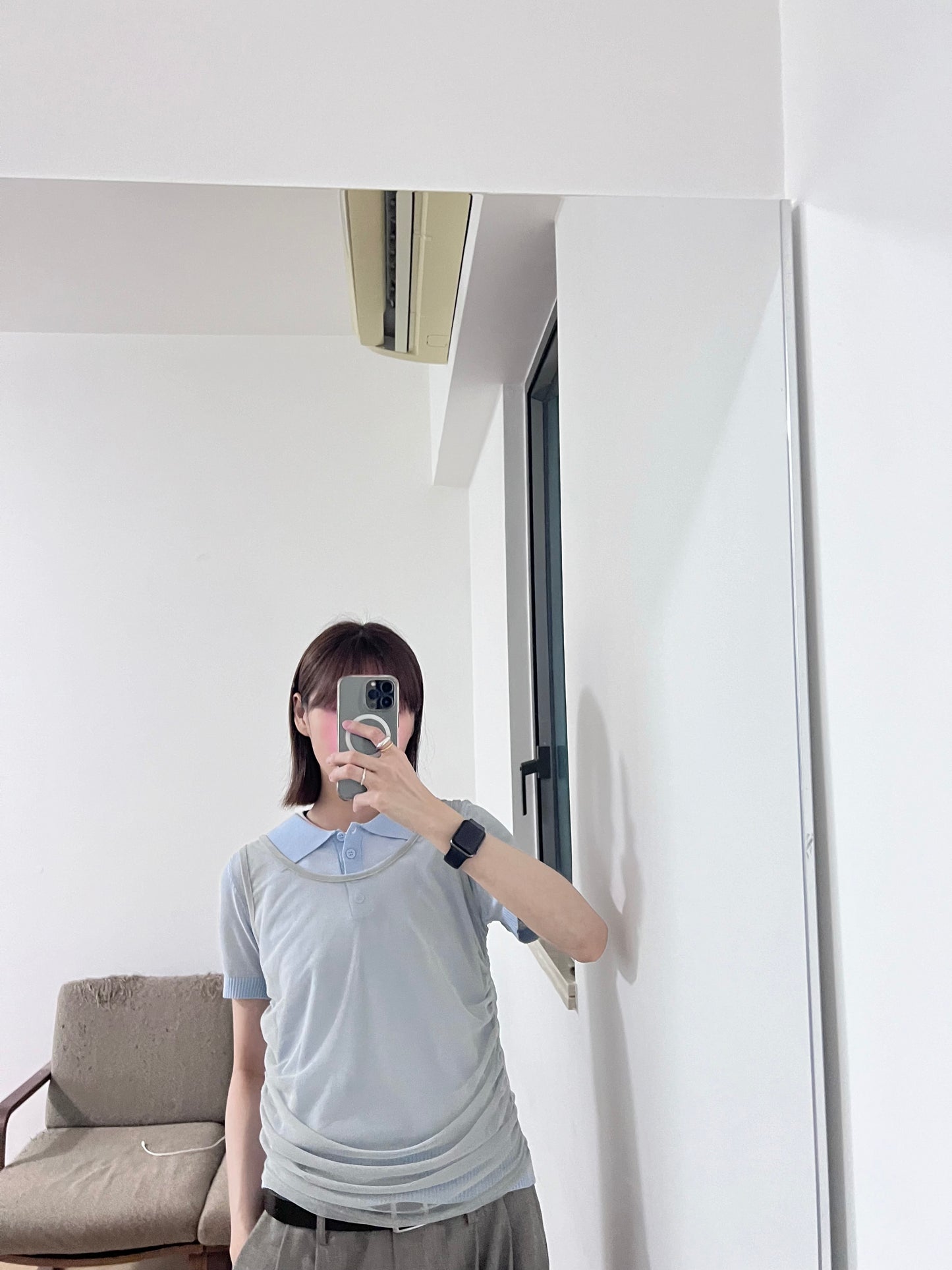sheer pleat vest in grey (pre-order)