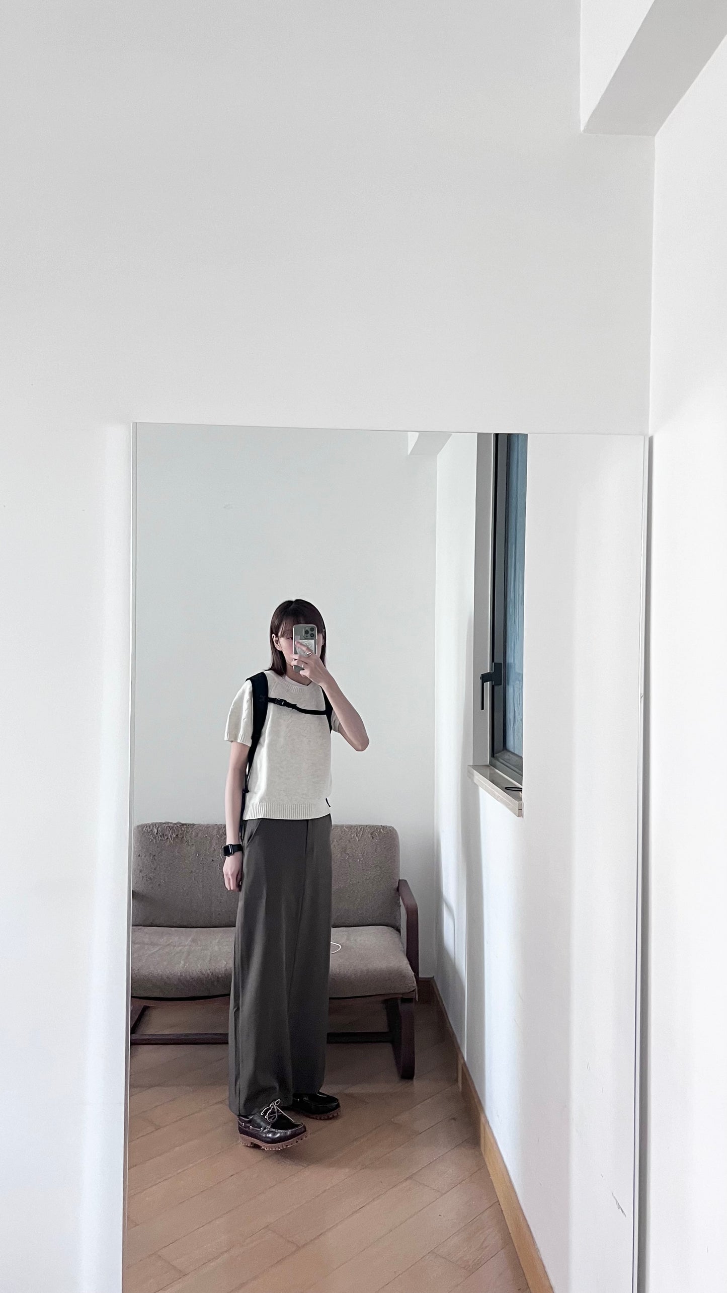 high-end minimalist skirt in khaki