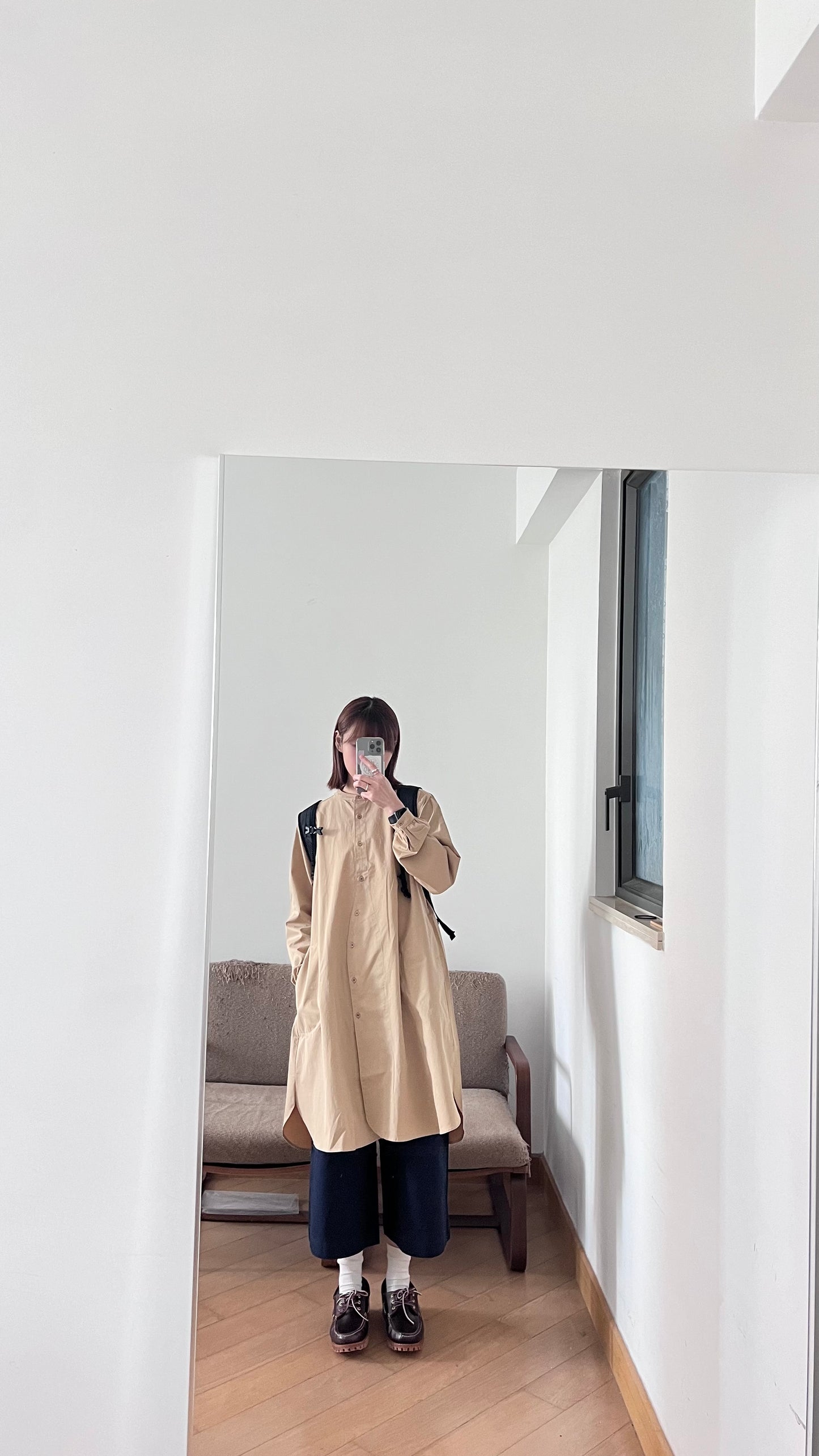minimalist shirt dress in beige