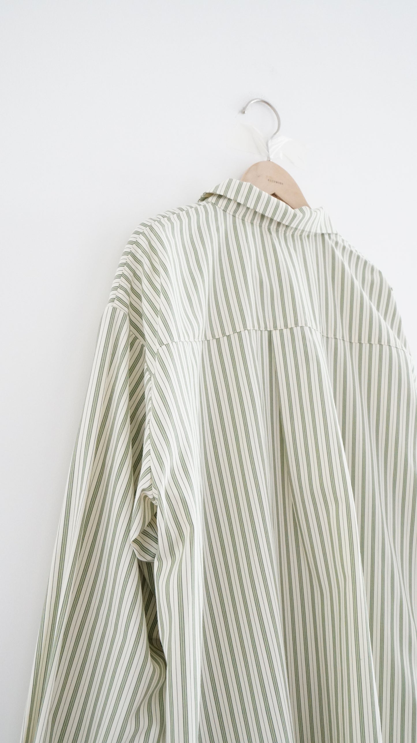 90s vintage off shoulder striped shirt in avocado green (pre-order)