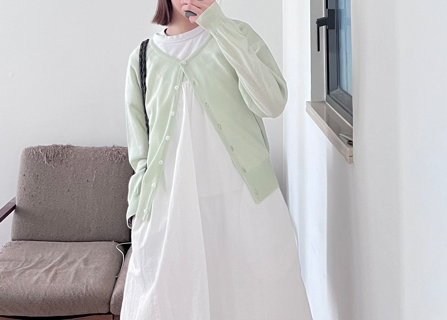 refined sheer cardigan in light green (pre-order)