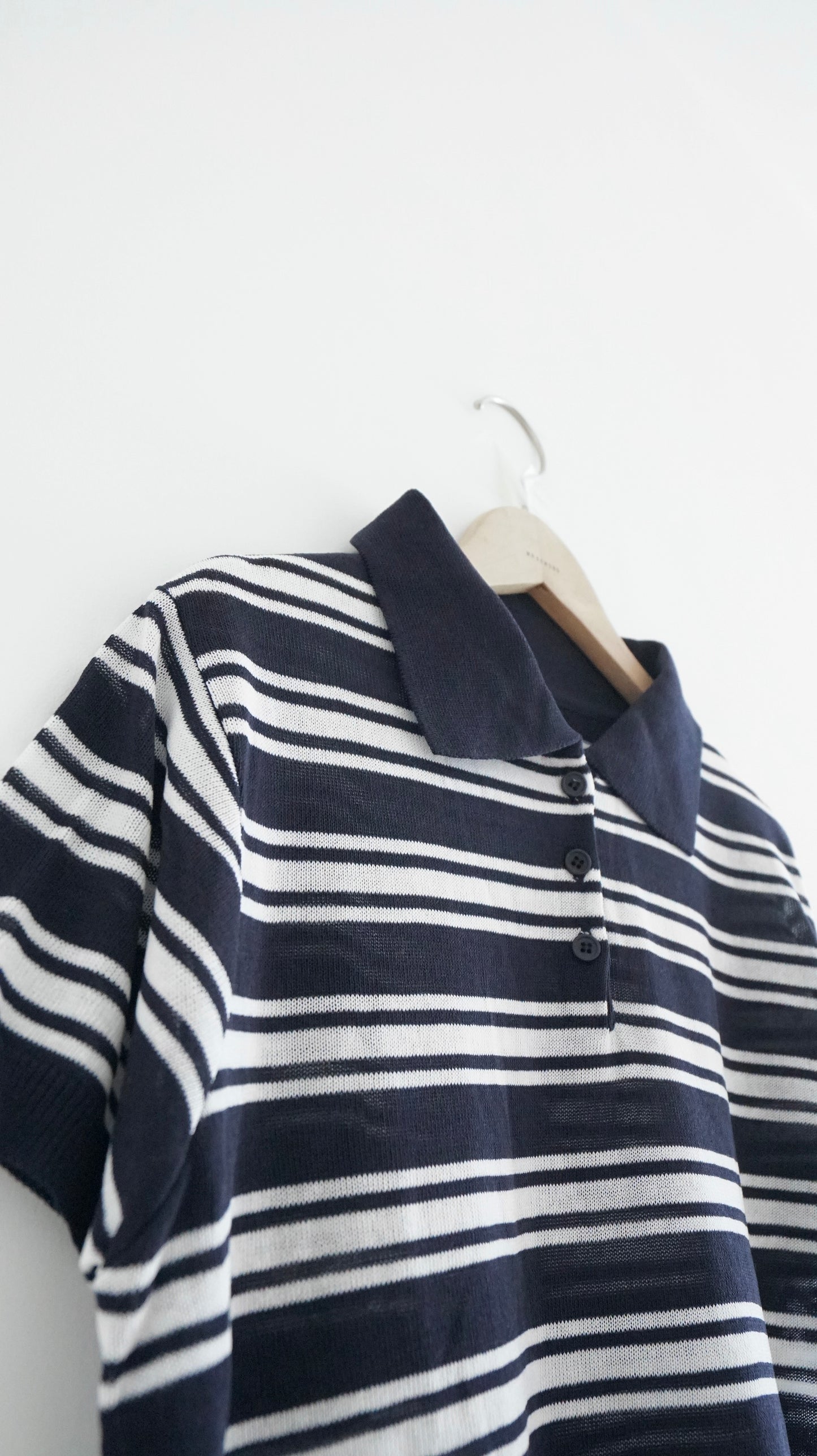 sheer stripe polo shirt in navy (pre-order)