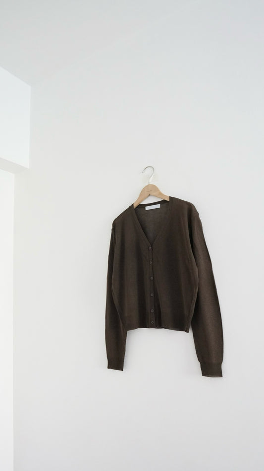airy sheer v-neck cardigan in brown