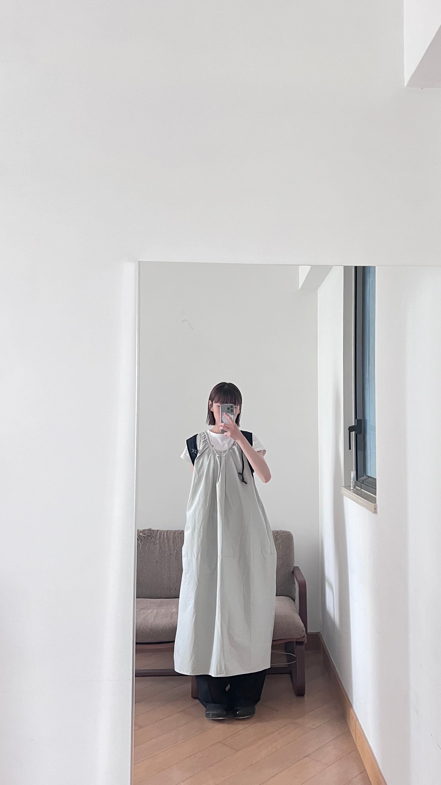 petal neck gathered dress in grey (pre-order)