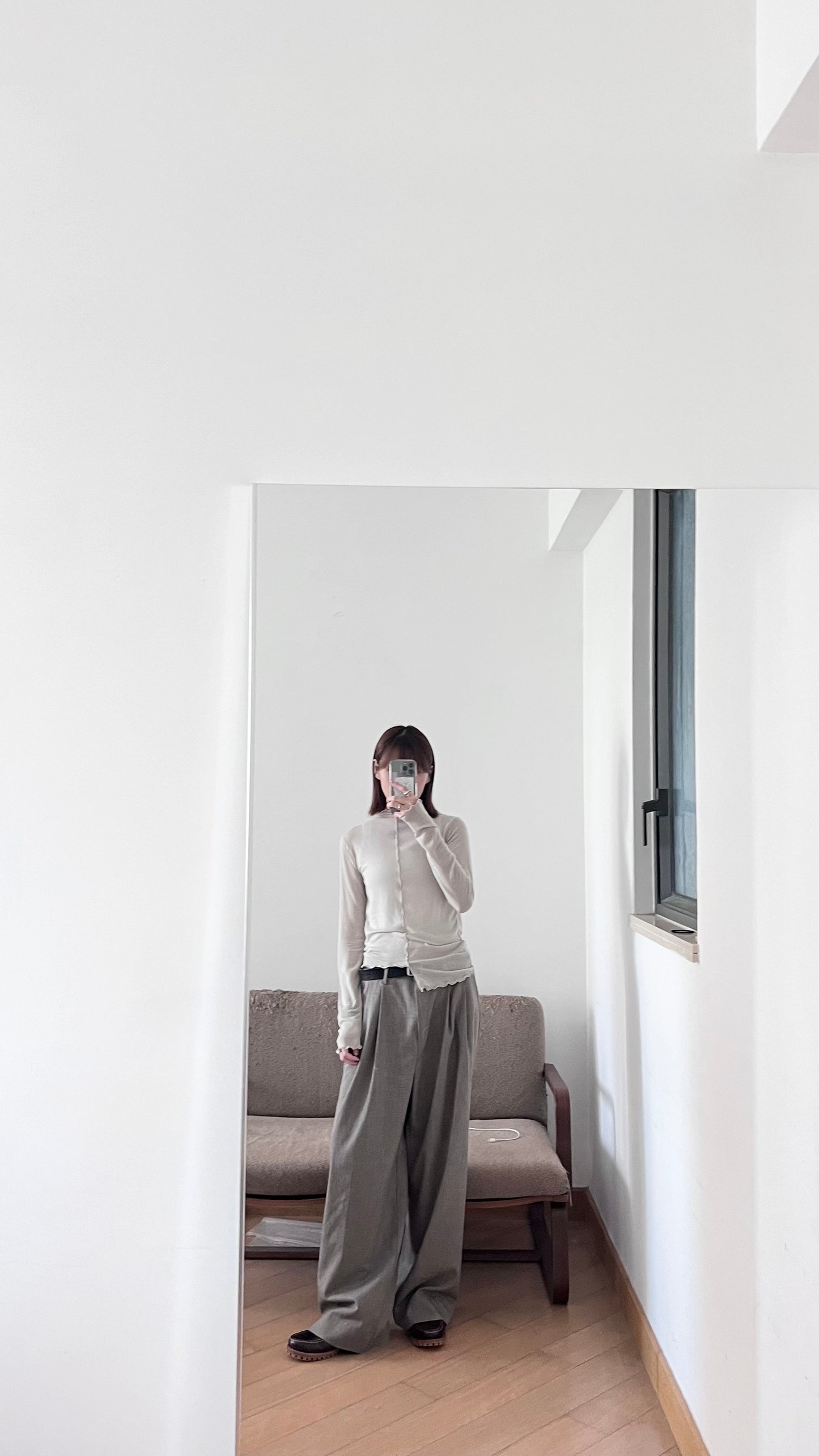 ruffle sheer inner top in sand