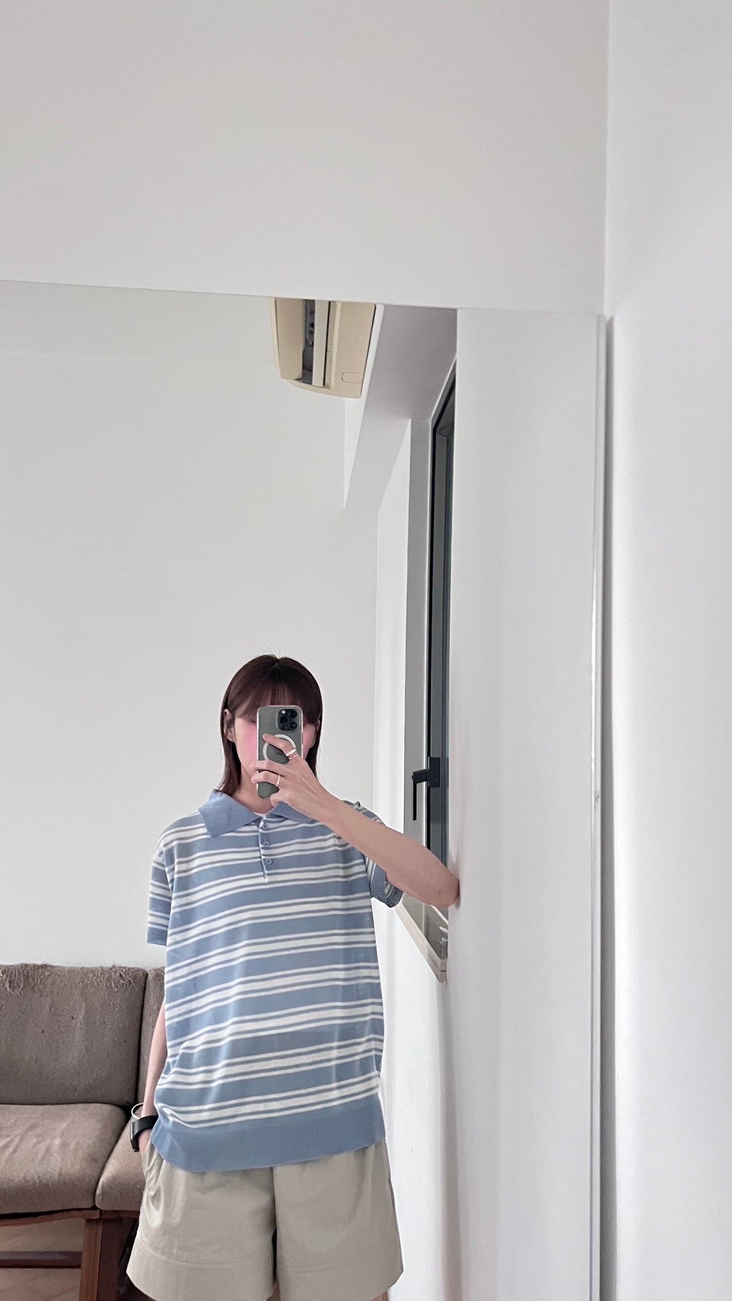 sheer stripe polo shirt in sora (pre-order)