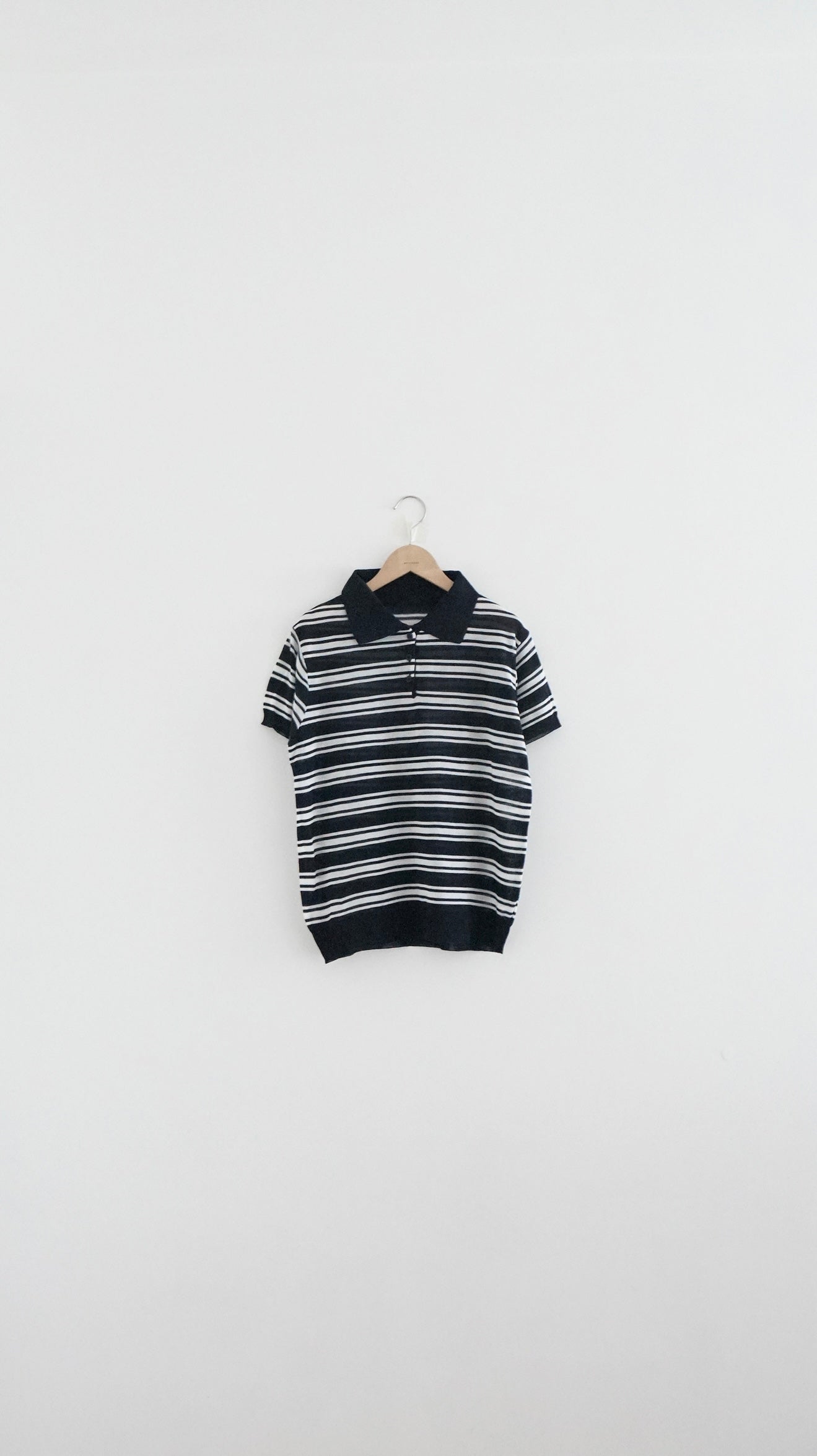 sheer stripe polo shirt in navy (pre-order)