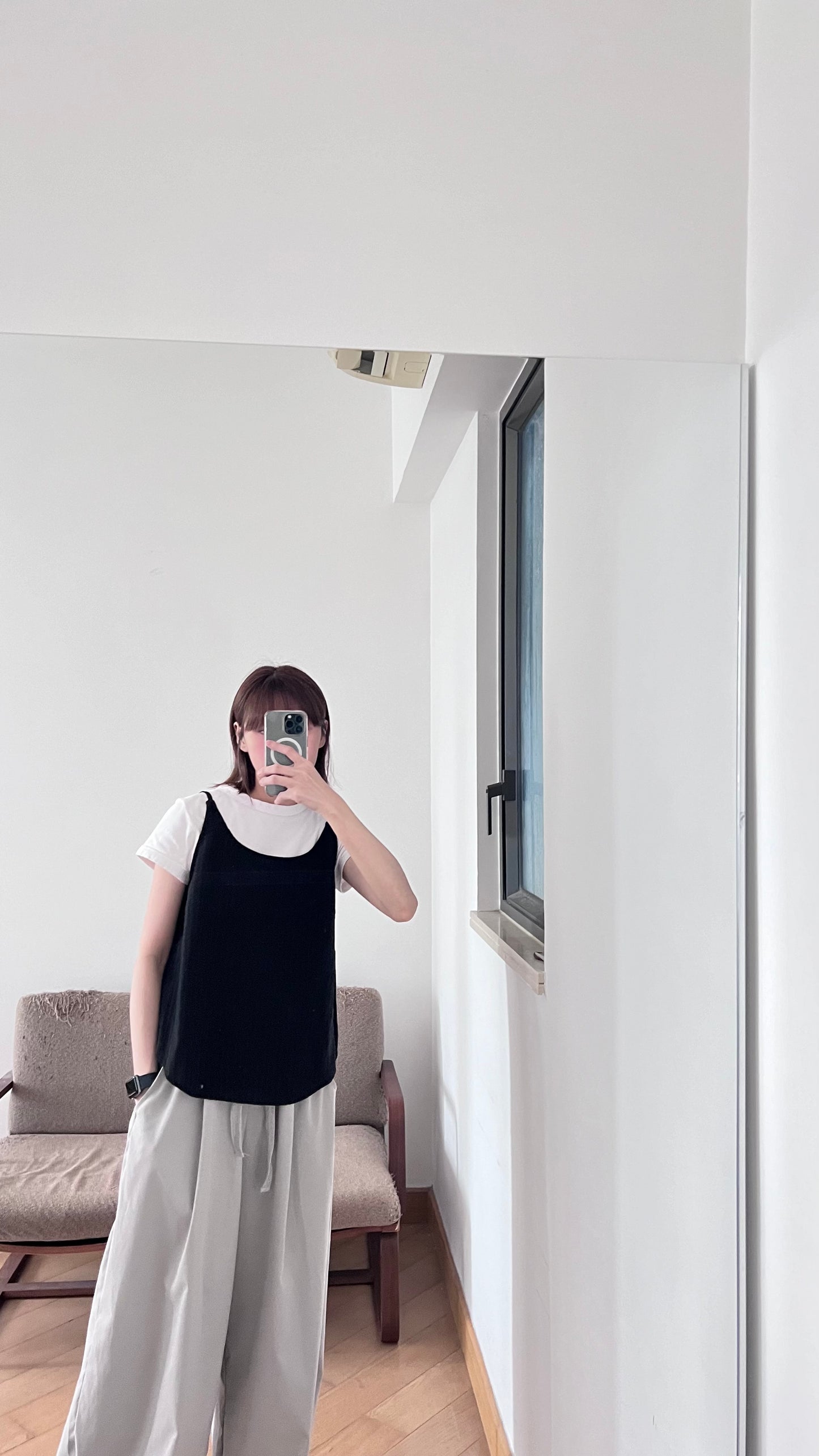 veil stripe overlay top in black (pre-order)