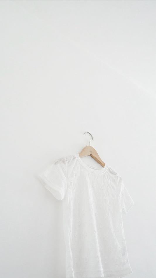 lattice bloom sheer tee in white (pre-order)